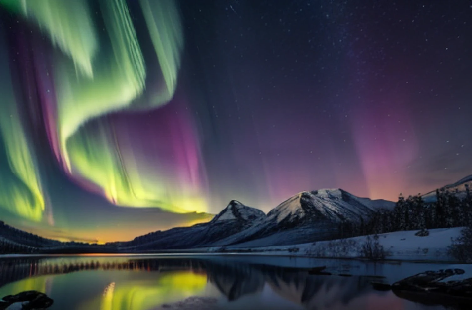 8K, Raw photo, Best Quality, masutepiece,Realistic, Photorealsitic,Clear focus ,Professional Lighting,Front lighting,BRAEK,Aurora borealis reflected in the water、I drilled a hole in a mountain lake, Aurora Borealis, Aurora Borealis in the Sky, Aurora Borealis in the Sky, Aurora Background, Aurora, Dramatic Northern Lights, rainbow aurora, Aurora Borealis in the background, North light background, With the Northern Lights in the Sky, Aurora Borealis in Space, beautiful wallpaper