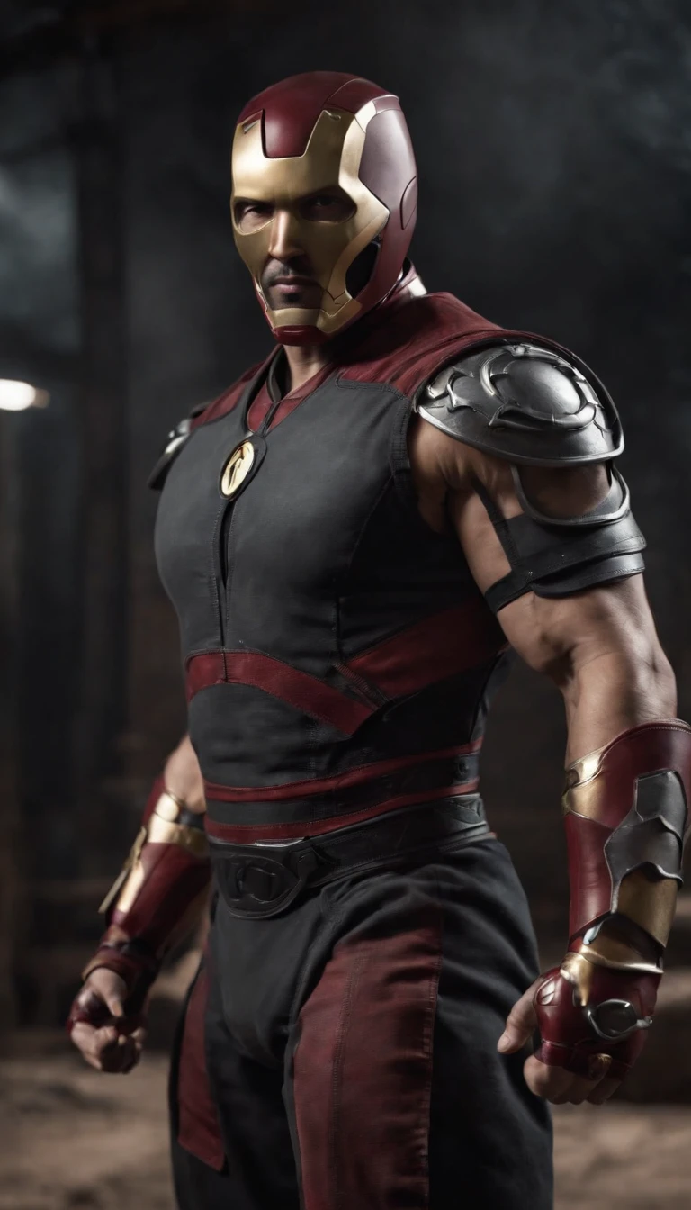 mortal kombat iron man character concept super strong, muscular, ABS, 35mm lens, photography, ultra details, HDR, UHD, 8K