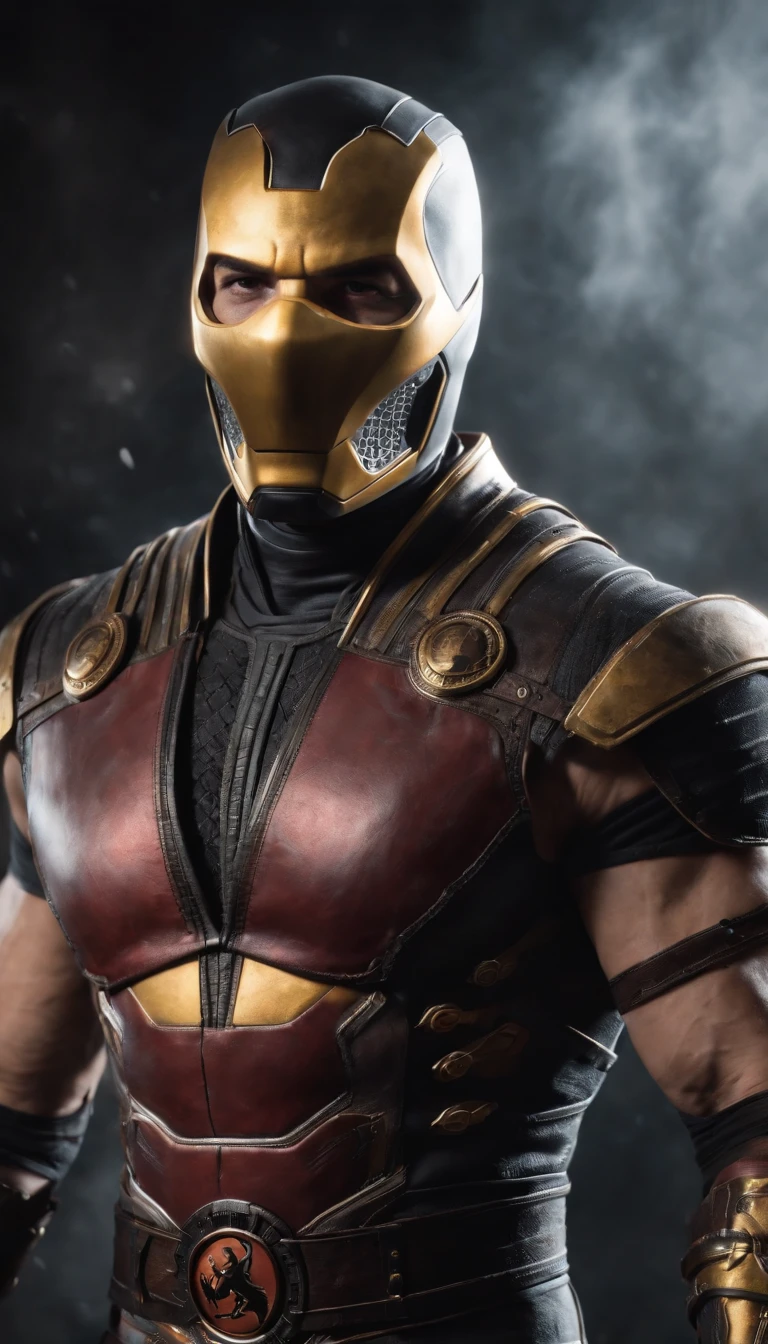mortal kombat iron man character concept super strong, muscular, ABS, 35mm lens, photography, ultra details, HDR, UHD, 8K