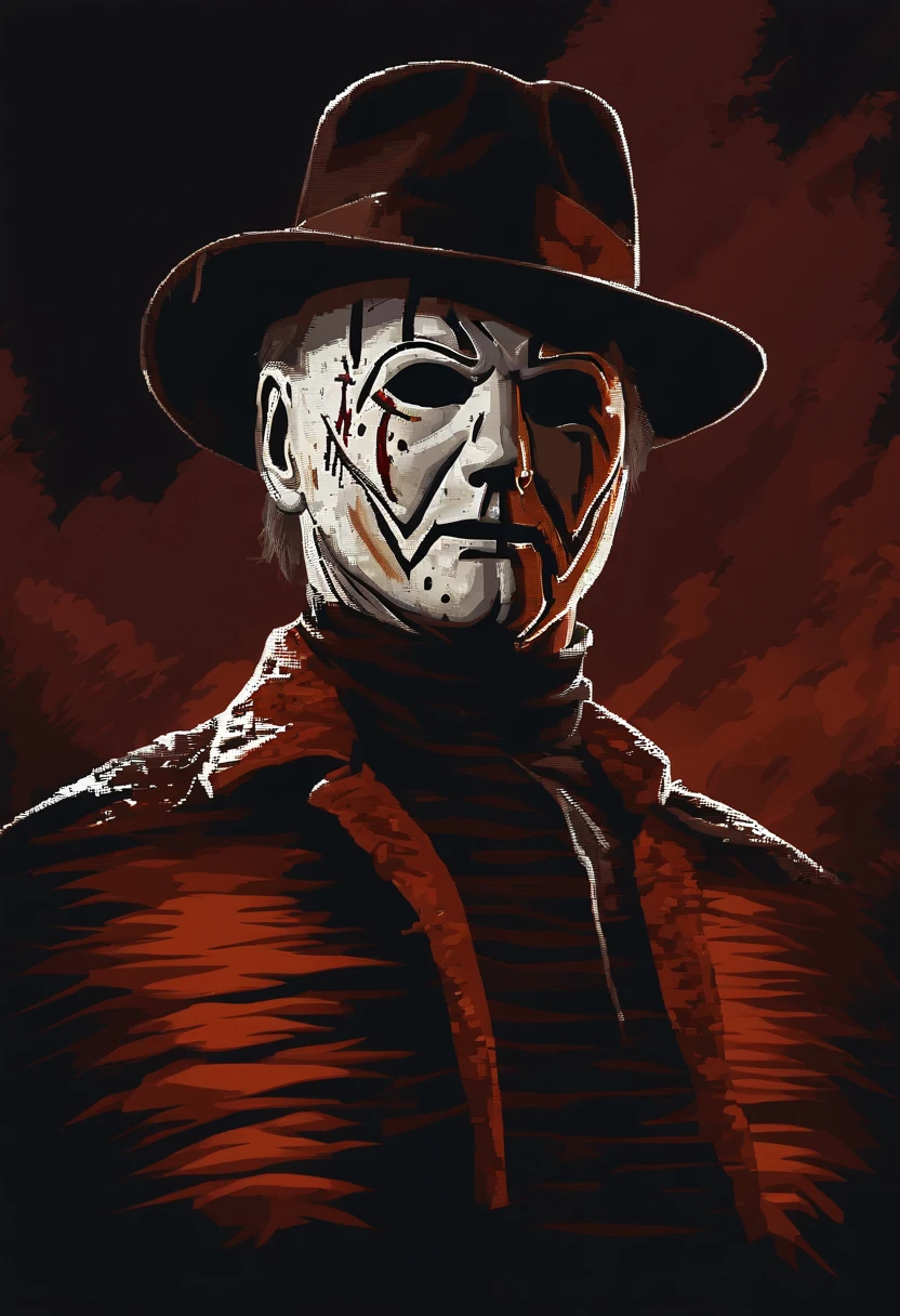 Michael Myers ama a Freddy Krueger, estilo pixel art, full hd, 4k