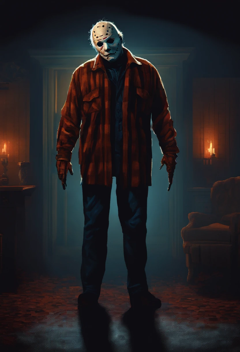 Michael Myers ama a Freddy Krueger, estilo pixel art, full hd, 4k