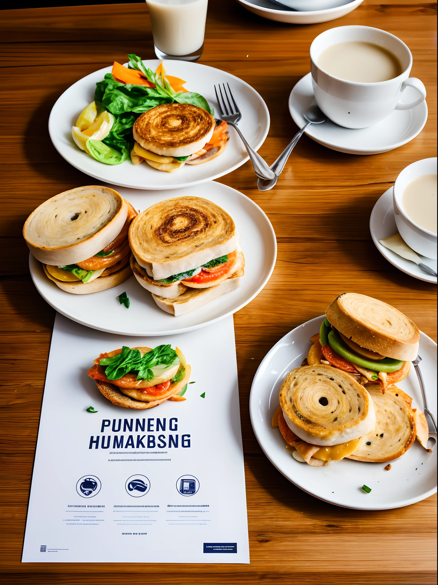 Breakfast point shop poster,Hamburg,panini,soy milk,kawa,Very delicious,Delicate plating