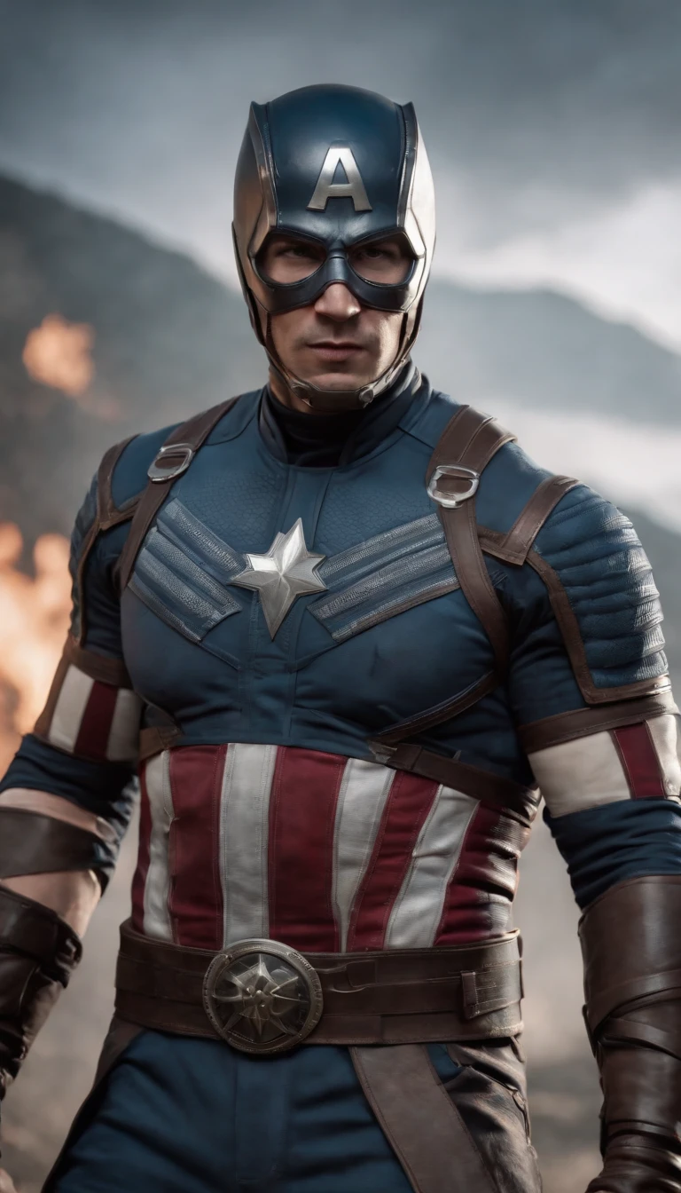 mortal kombat Captain America character concept super strong, muscular, ABS, 35mm lens, photography, ultra details, HDR, UHD, 8K