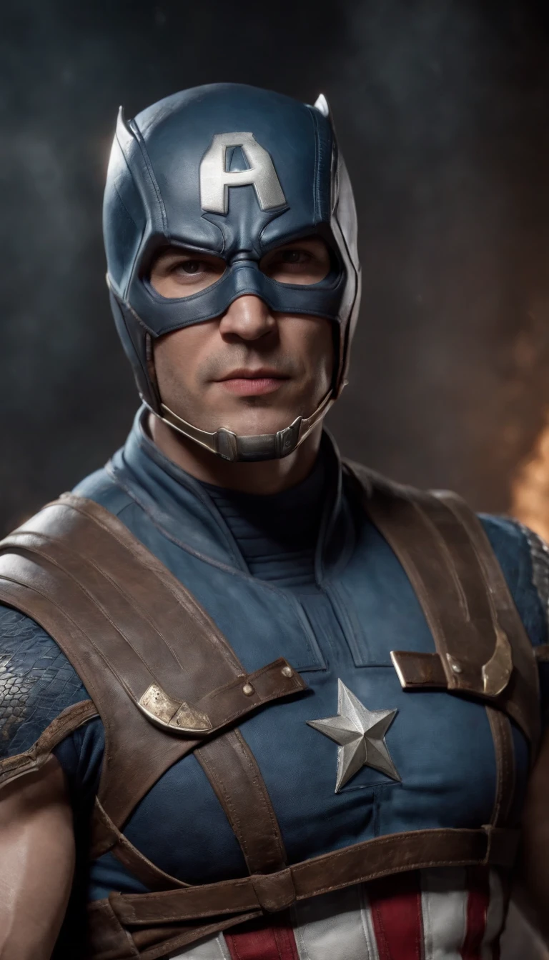 mortal kombat Captain America character concept super strong, muscular, ABS, 35mm lens, photography, ultra details, HDR, UHD, 8K