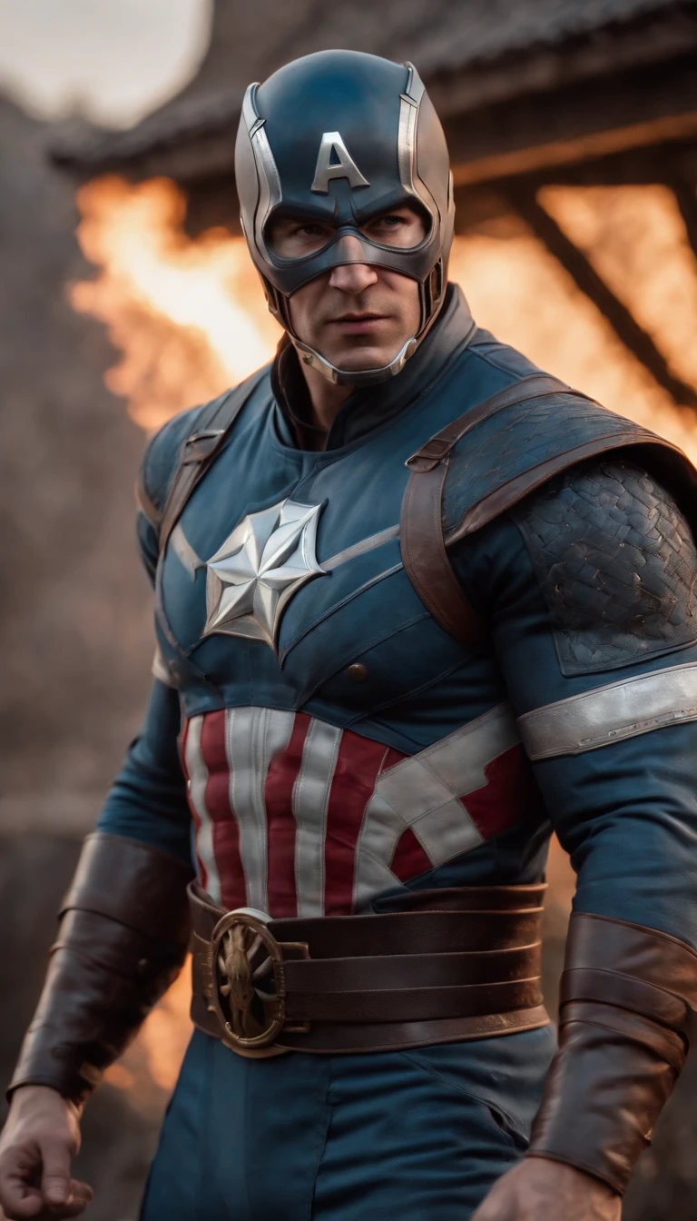 mortal kombat Captain America character concept super strong, muscular, ABS, 35mm lens, photography, ultra details, HDR, UHD, 8K