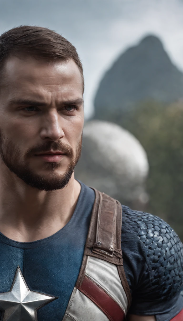 mortal kombat Captain America character concept super strong, muscular, ABS, 35mm lens, photography, ultra details, HDR, UHD, 8K