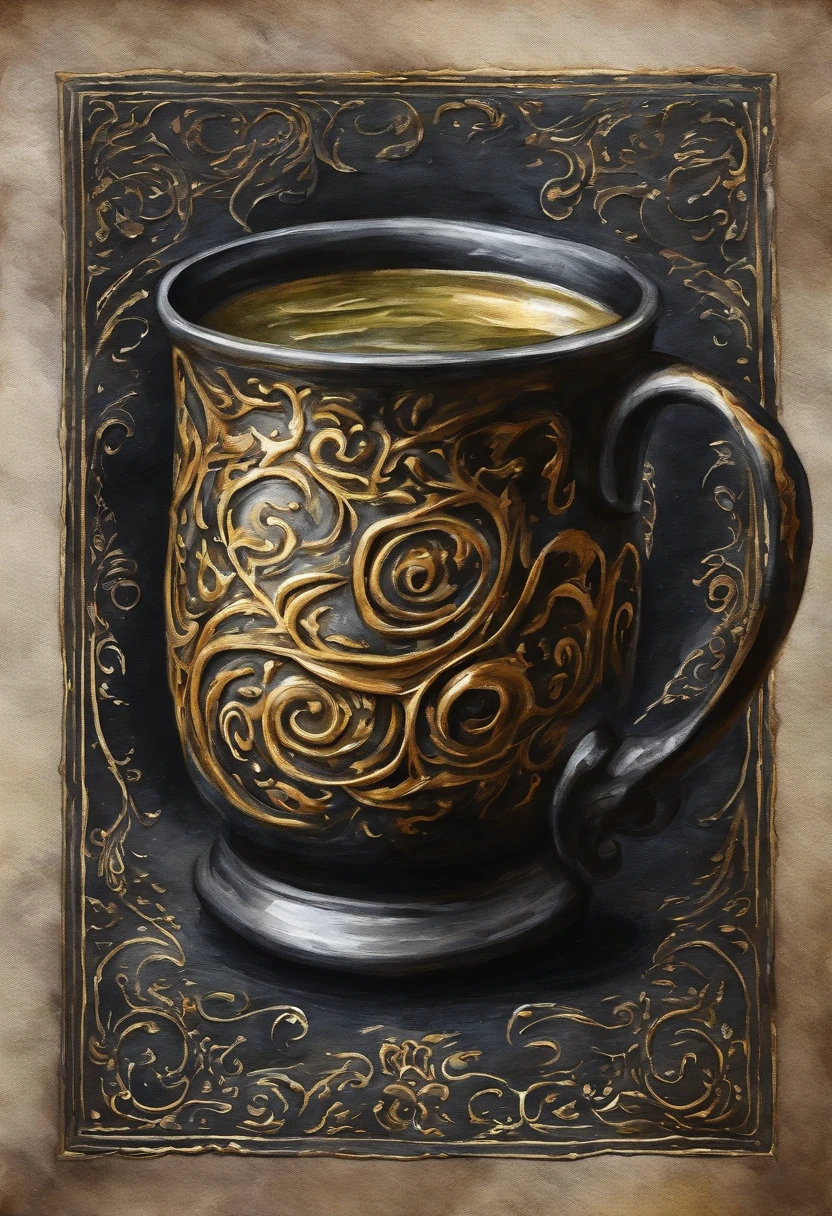 Solid black with gold swirls and served in a pewter mug. The drink smells like orc spit and tastes like medicine. It is a minor local legend