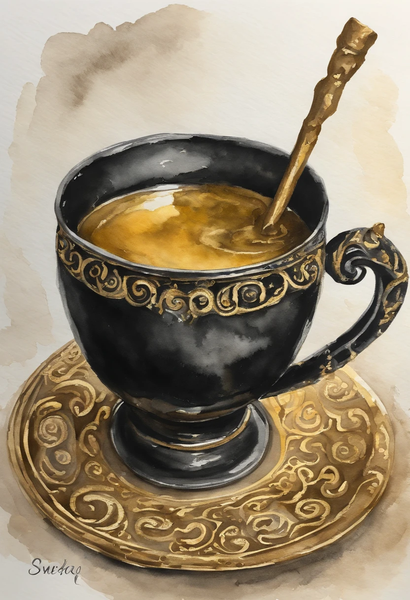 Solid black with gold swirls and served in a pewter mug. The drink smells like orc spit and tastes like medicine. It is a minor local legend