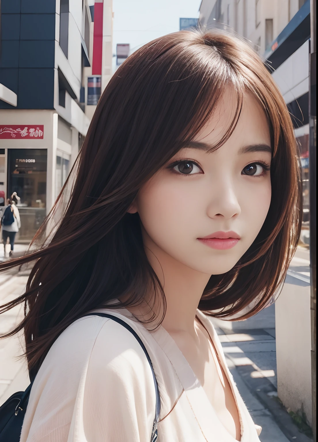 (best-quality:0.8),
(best-quality:0.8), perfect anime illustration, extreme closeup portrait of a pretty woman walking through the city