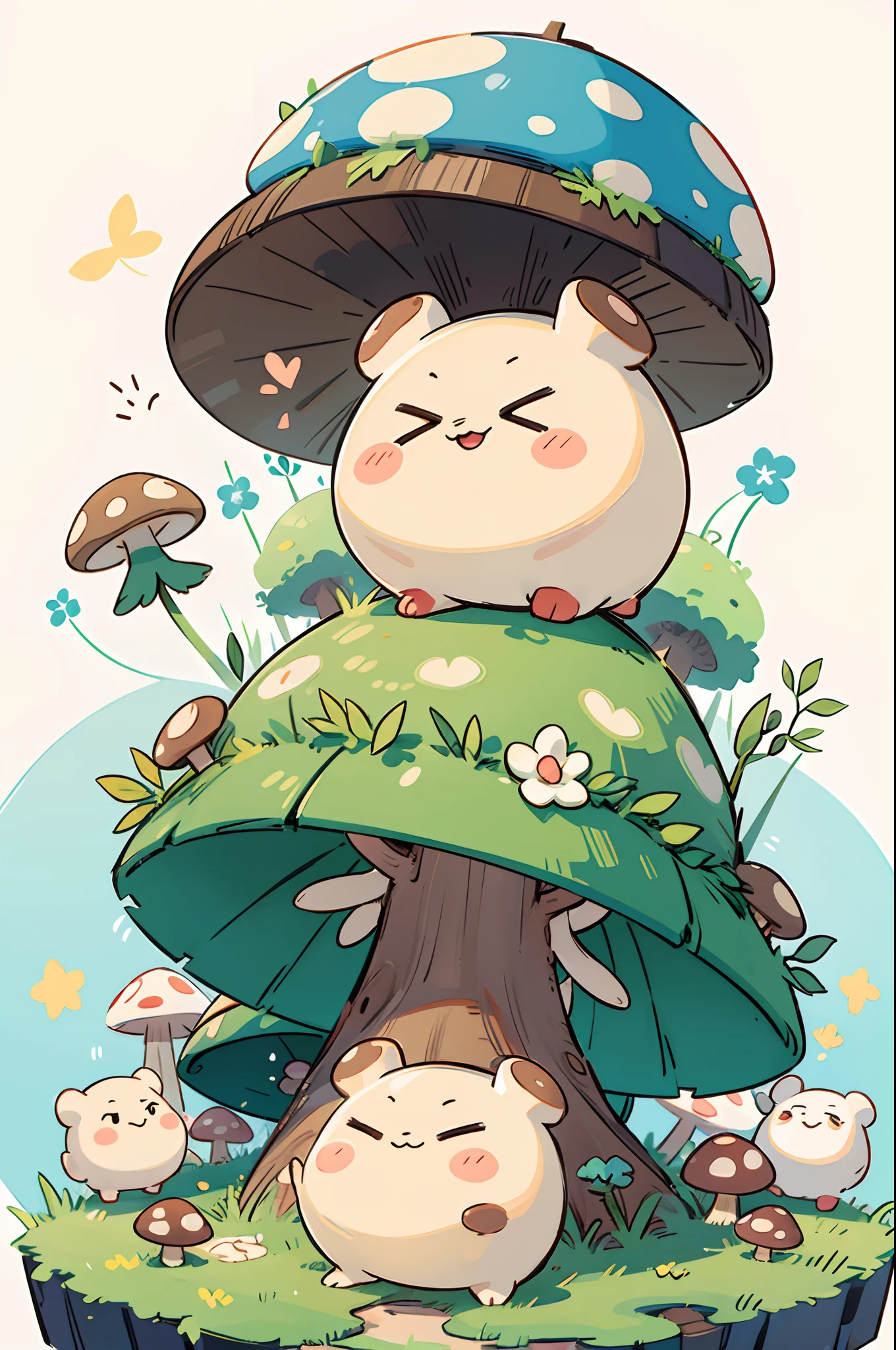 digitalart、Personification of the mushroom spirit、Yuru Chara Style、The hat is characteristic、Laugh、Wearing a bell
