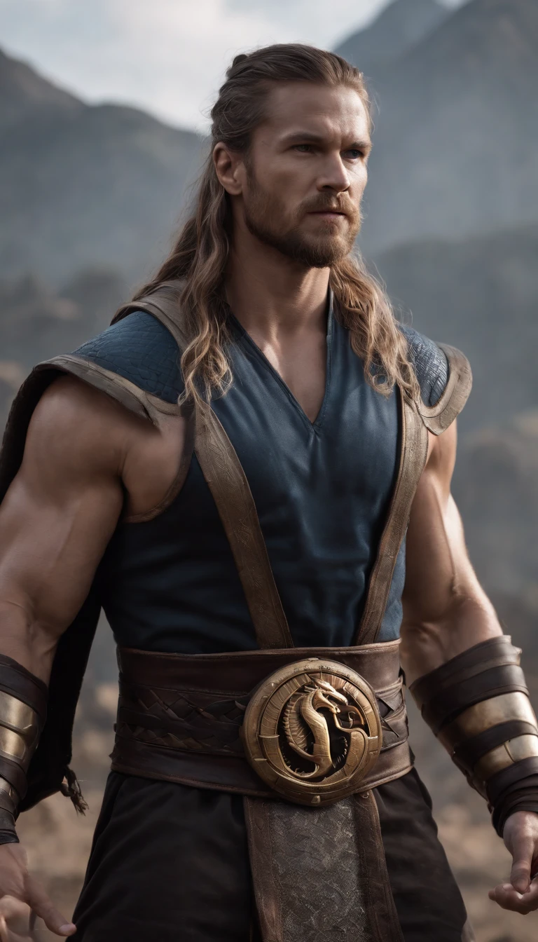 mortal kombat (thor marvel) character concept super strong, muscular, ABS, 35mm lens, photography, ultra details, HDR, UHD, 8K