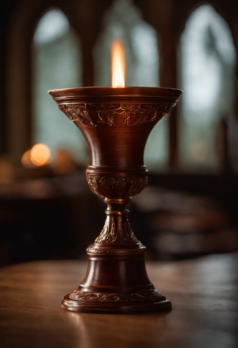 It's a chalice made of mahogany. It's warm to the touch and looks somehow familiar. It's said to contain the living essence of an angry spirit and it comes from another time