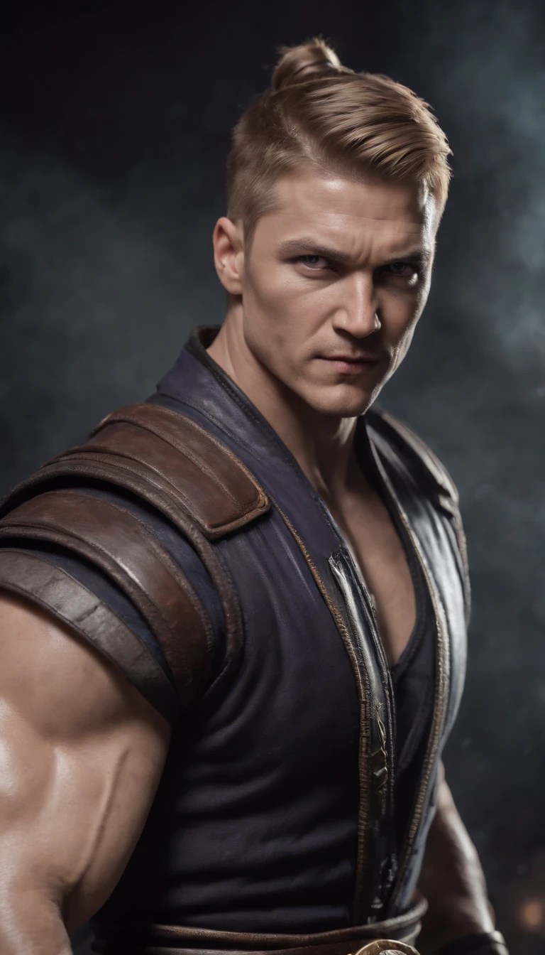 mortal kombat (Hawkeye marvel) character concept super strong, muscular, ABS, 35mm lens, photography, ultra details, HDR, UHD, 8K