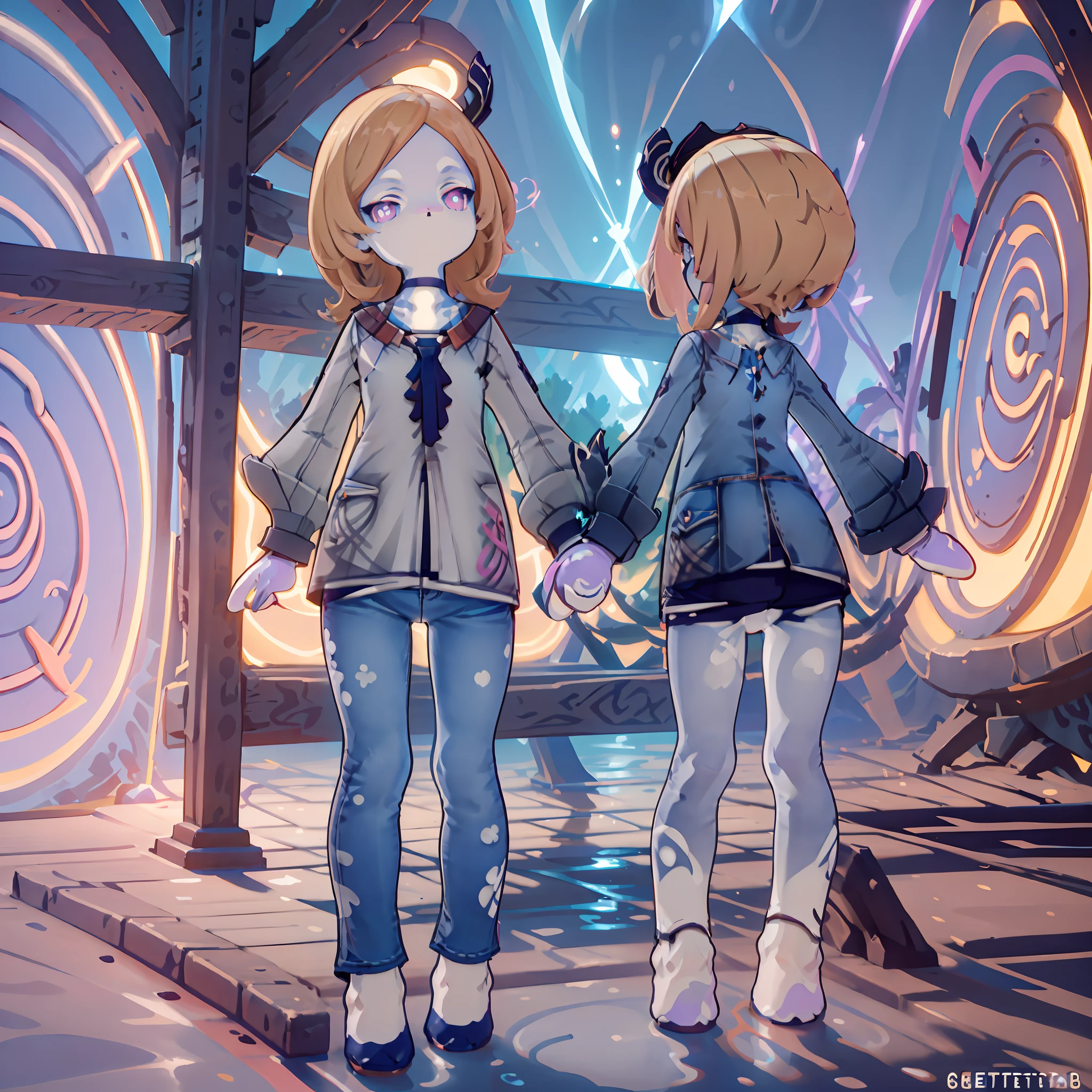 Melousine | genshin impact, master-piece, bestquality, 1girls,25 years old, proportional body, elongated legs, proportional., crop top, Long Jeans, mediuml breasts, ,bara, crop top, choker, (Graffiti:1.5), Splash with purple lightning pattern., arm behind back, against wall, View viewers from the front., Thigh strap, Head tilt, bored, 10, 10, HD,