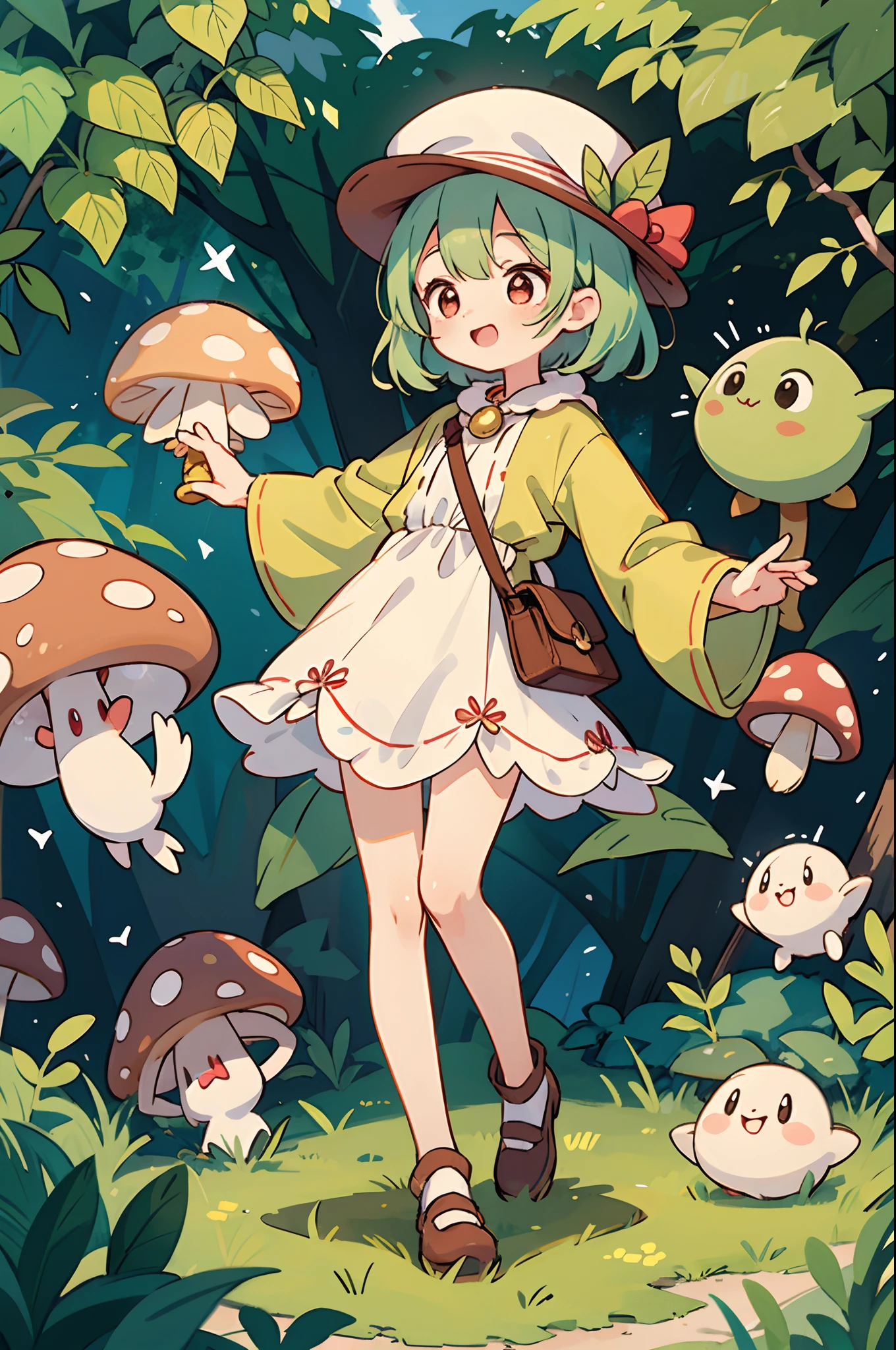 digitalart、Personification of the mushroom spirit、Yuru Chara Style、The hat is characteristic、Laugh、Wearing a bell