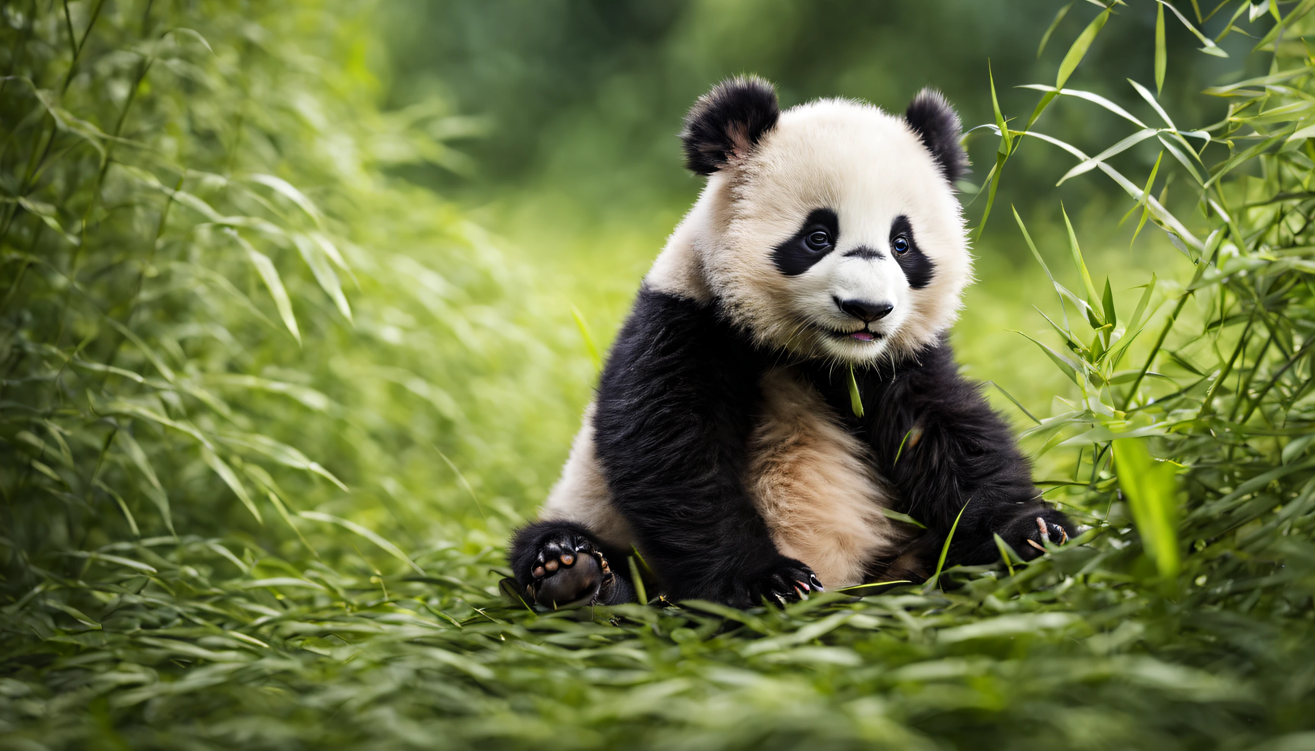  panda sitting in the grass in a forest, cute babyda, a cute panda, in a bamboo forest, of bamboo, cute animal,bamboo, portrait shot