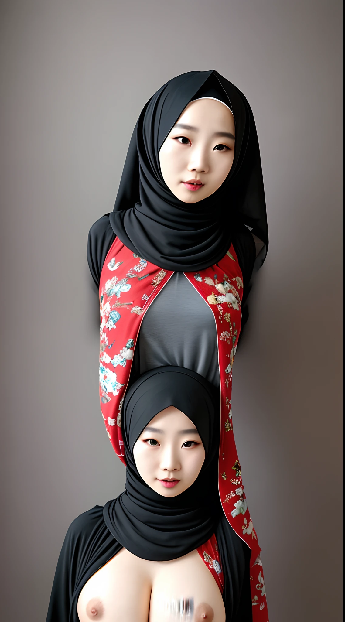 Chinese hijab girl showing tit