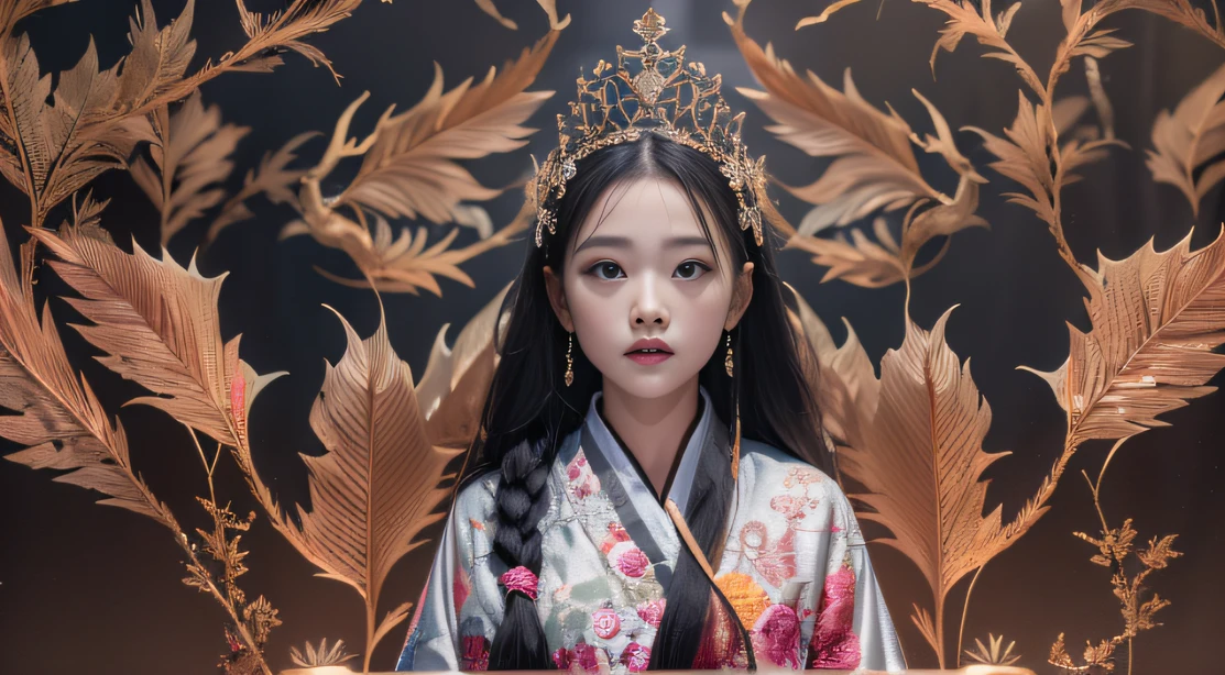 8K（tmasterpiece，k hd，hyper HD，32K）Long flowing black hair，National Canyon Park，Tongzhou girl ，Silver bat copper deer（realisticlying：1.8），Flame dragon pattern robe，Pass pink tiara，The leaves flutter，The canyon background is pure，Hold your head high，Be proud，The nostrils look at people， A high resolution， the detail，autumnal， RAW photogr， Sharp Re， Nikon D850 Film Stock Photo by Jefferies Lee 4 Kodak Portra 400 Camera F1.6 shots, Rich colors, ultra-realistic vivid textures, Dramatic lighting, Unreal Engine Art Station Trend, cinestir 800，Hold your head high，Be proud，The nostrils look at people