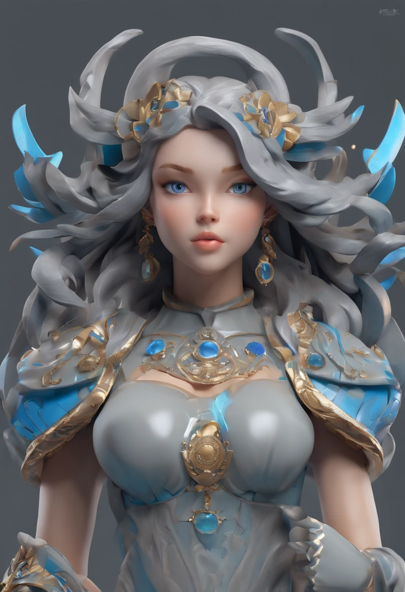 (A stone statue of a gray girl:1.3),(gray colored skin:1.8),(There are a large number of blue gemstones on the surface of the stone statue:1.52),(The surface of the statue is smooth:1.3),(The surface of the statue is broken:1.28),(Naked:1.35),(There are no ornaments on the body:1.3),(don't have clothes:1.2),Cute anime style 3D girl rendering,high detal,high qulity,4K,tmasterpiece,anatomy correct,(shapely body:1.25),The expression was desperate and surprised,Open your mouth slightly,Delicate long hair,silber hair,In the background is a dim ancient Greek temple with many white naked carvings,Spooky and terrifying,(The background is darker:1.2),The statue has no bottom