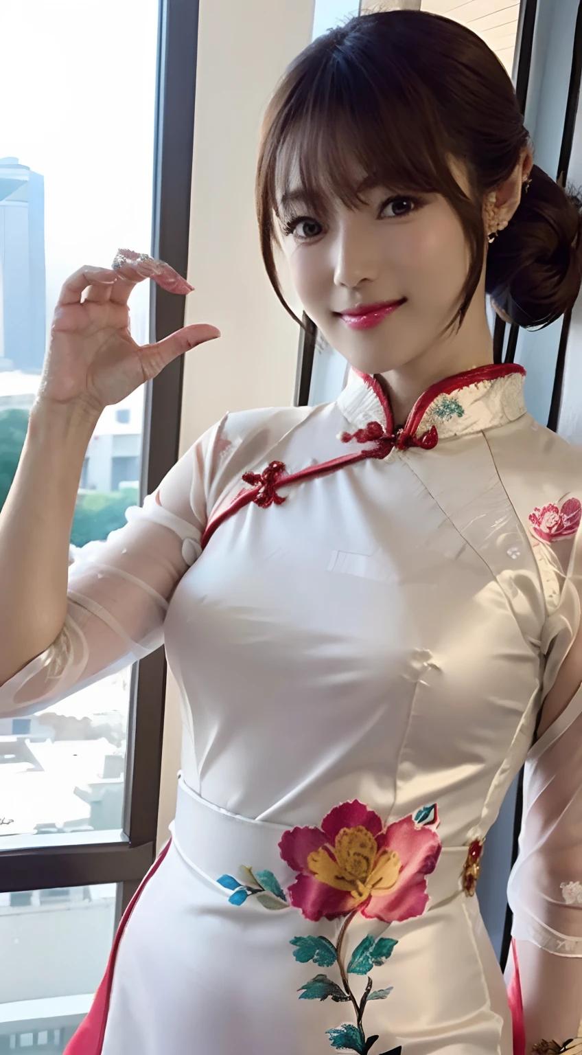 /*Quality writing*/
of the highest quality, 16 K, masutepiece, hyperdetailed face, very detailed lips, Detailed eyes, Realistic pupils,
BREAK,
/*Characters and expressions*/
Extremely beautiful girl,poneyTail、Caucasian Asian Girl, 1 girl, Light on Face, (pony-tail hair), ((Very sweet smile)),
BREAK
/*garments*/
(((Satin colorful cheongsam))), ((chinese traditional dresses)), qipao dress, Mini skirt dress, White panty,
BREAK
/*the pose*/
(Lift the hem of the skirt, Lift the hem of the skirt with both hands、 Lift the hem of the skirt yourself), nice hand, Perfect hands
break
/*Angular posture*/
Shanghai Street, Cowboy Shot, Looking at Viewer
