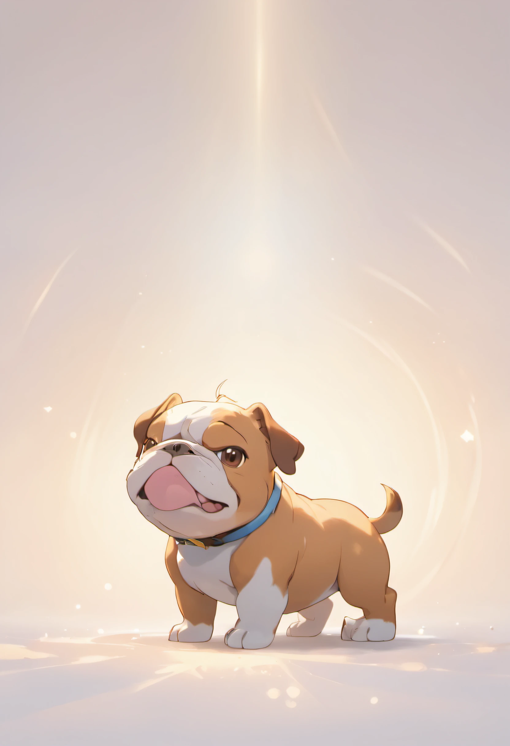 An inspiring scene in ultra-high definition 3D showcasing a bulldog. Bulldog, Beautifully rendered down to the smallest detail. The overall atmosphere is soft, Full of hope and tranquility. White background,