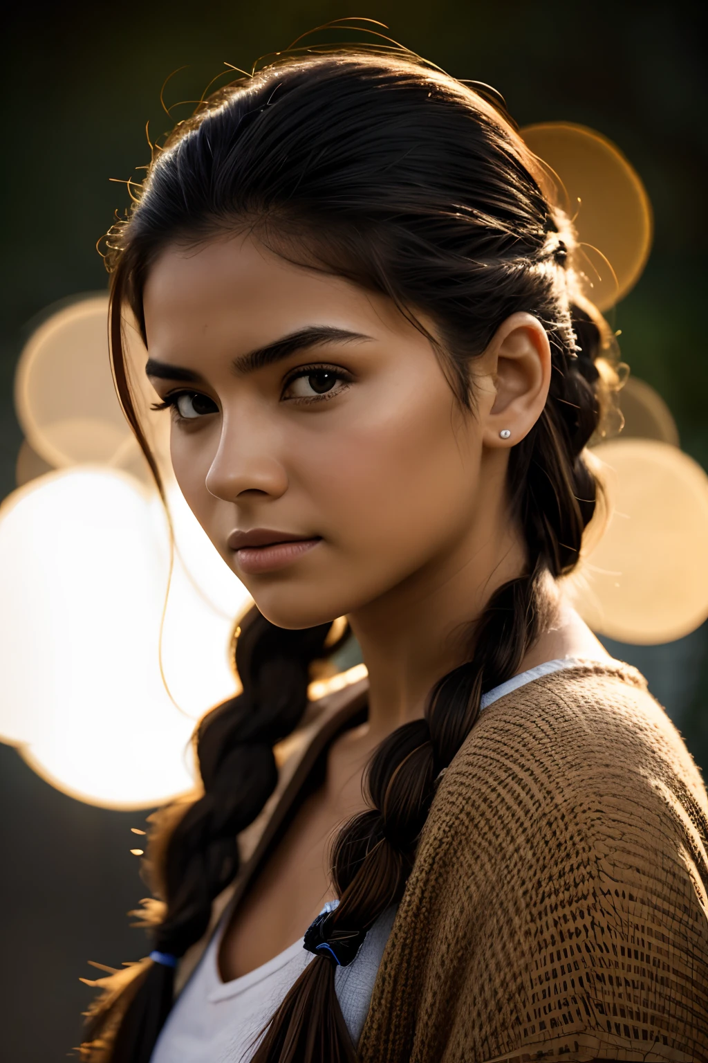 photo of 20 y.o Mujer, ojos perfectos, pelo rojo corto, trenza, mira al espectador, Cinematic shot, Sombras duras, high quality photograph, 3-point lighting, Flash con softbox, 4k, Canon EOS R3, HDR, Suave, foco nítido, High resolution, Foto premiada, 80mm, F2.8, Bokeh