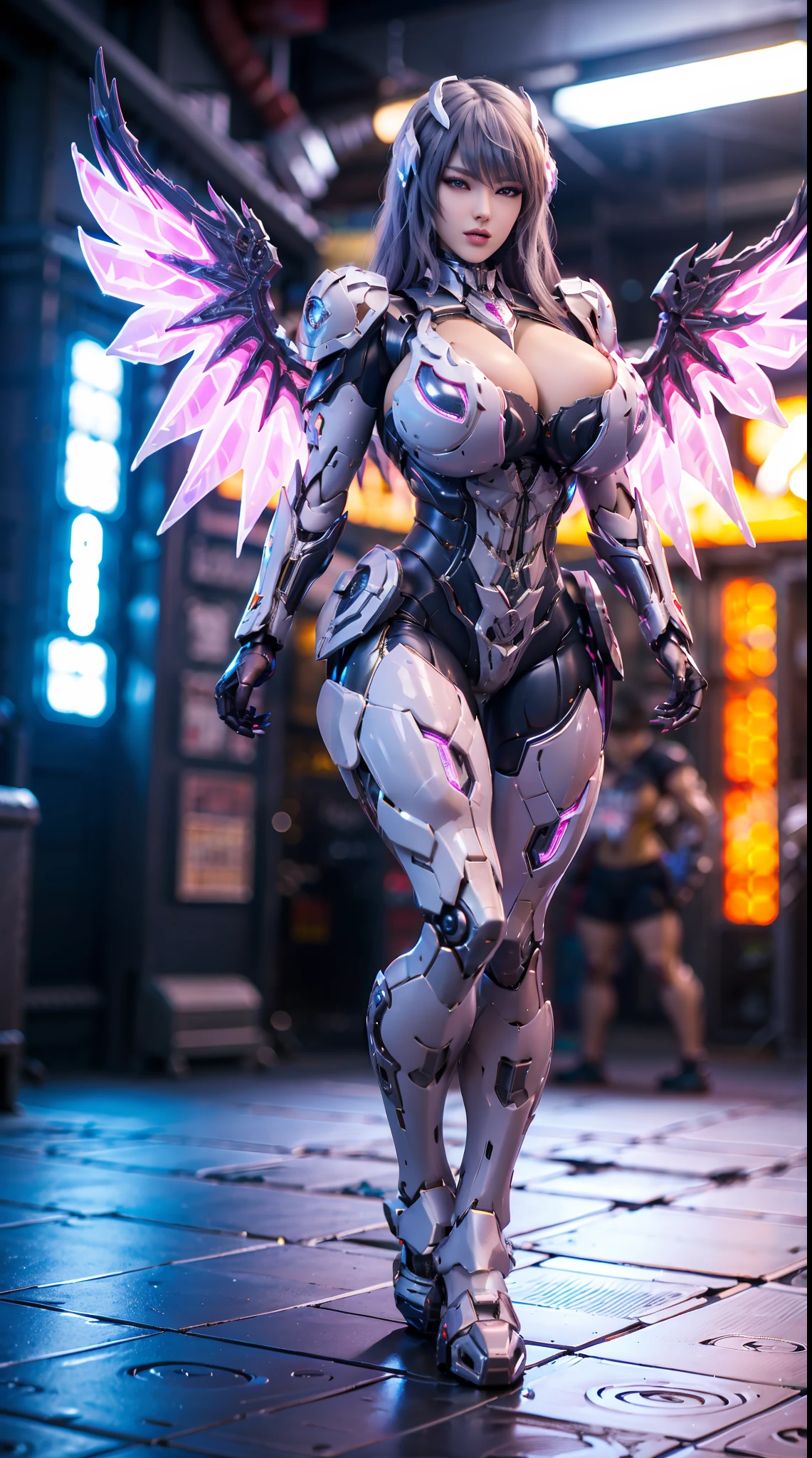 (DRAGON HEAD), (HUGE FAKE BOOBS), (BEAUTIFUL FACE), (WHITE:1, BLACK:0.8, RGB:1.2), (PHOENIX ARMORED MECHA GEAR), (((A PAIR LARGEST OF MECHA WINGS))), (SKINTIGHT MECHA PANTS), (CLEAVAGE), (SEXY LEGS), (LOOKING AT VIEWER), (FULL BODY), ((STANDING)), (SLENDER), (SEXY BODY), (MUSCLE ABS), UHD, 8K, 1080P.