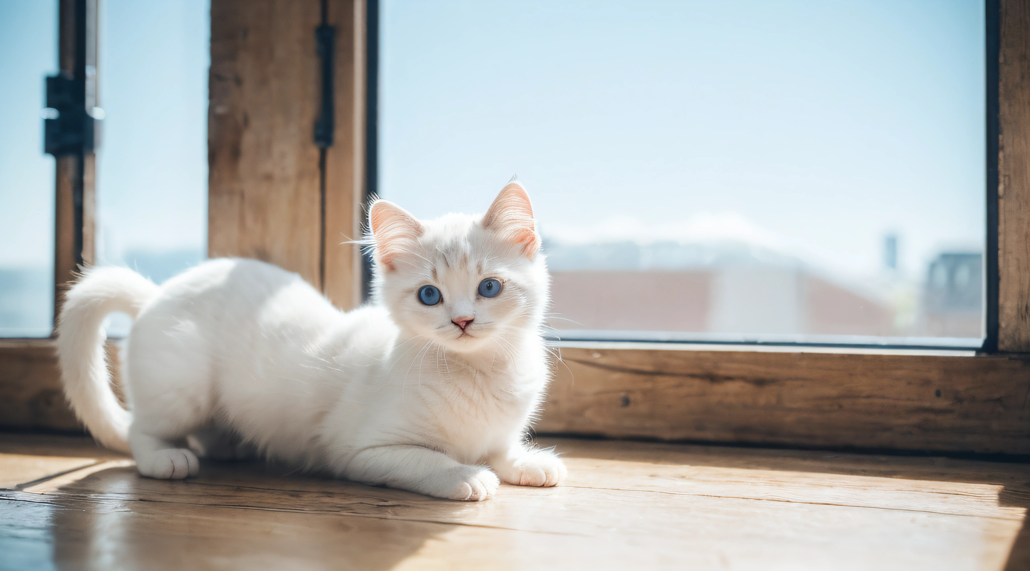 (((Superb view))),((masterpiece,top-quality,16 K)),reallistic,A kitten,White kitten,Super delicate cat
