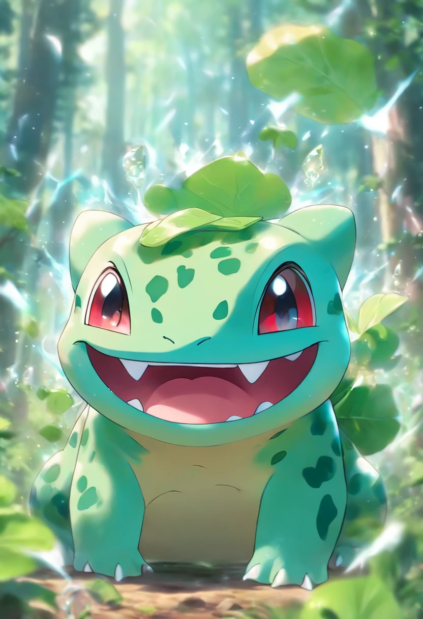 Bulbasaur brushes its teeth,toothbrush, Highest image quality,cinematic texture,Super masterpiece,tmasterpiece,In the forest