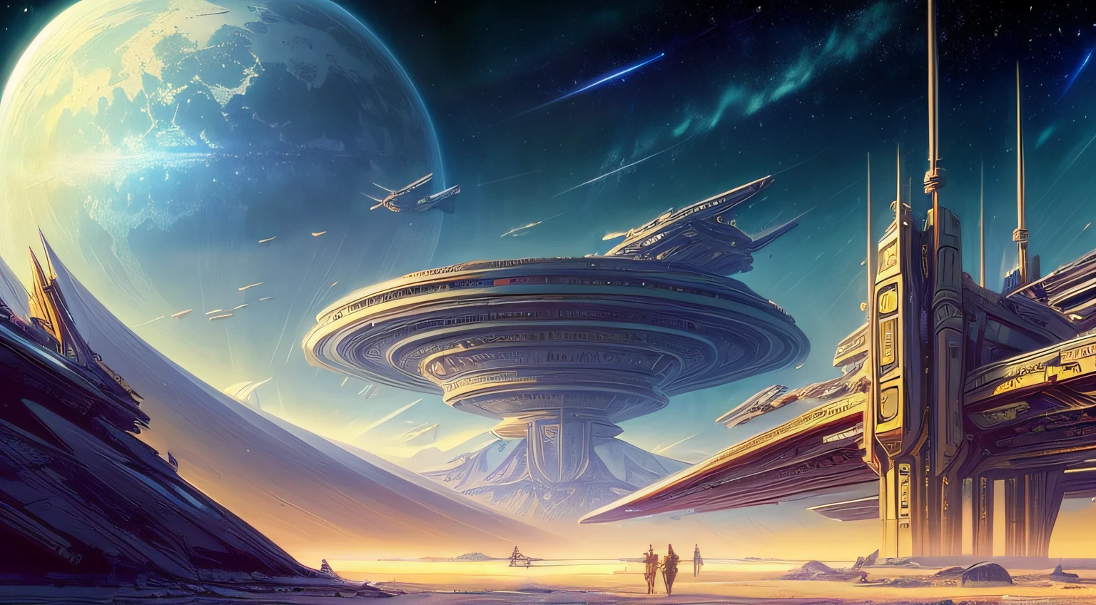 (masterpiece, best quality, beautiful digital art:1.4), a sci-fi space station on the moon, by syd mead and john berkey. science fiction poster. cinematic sci-fi scene. science fiction theme with lightning, aurora lighting. clouds and stars. smoke. futurism. fantasy. carl spitzweg. baroque elements. baroque element. intricate artwork by caravaggio, wallpaper, 8k