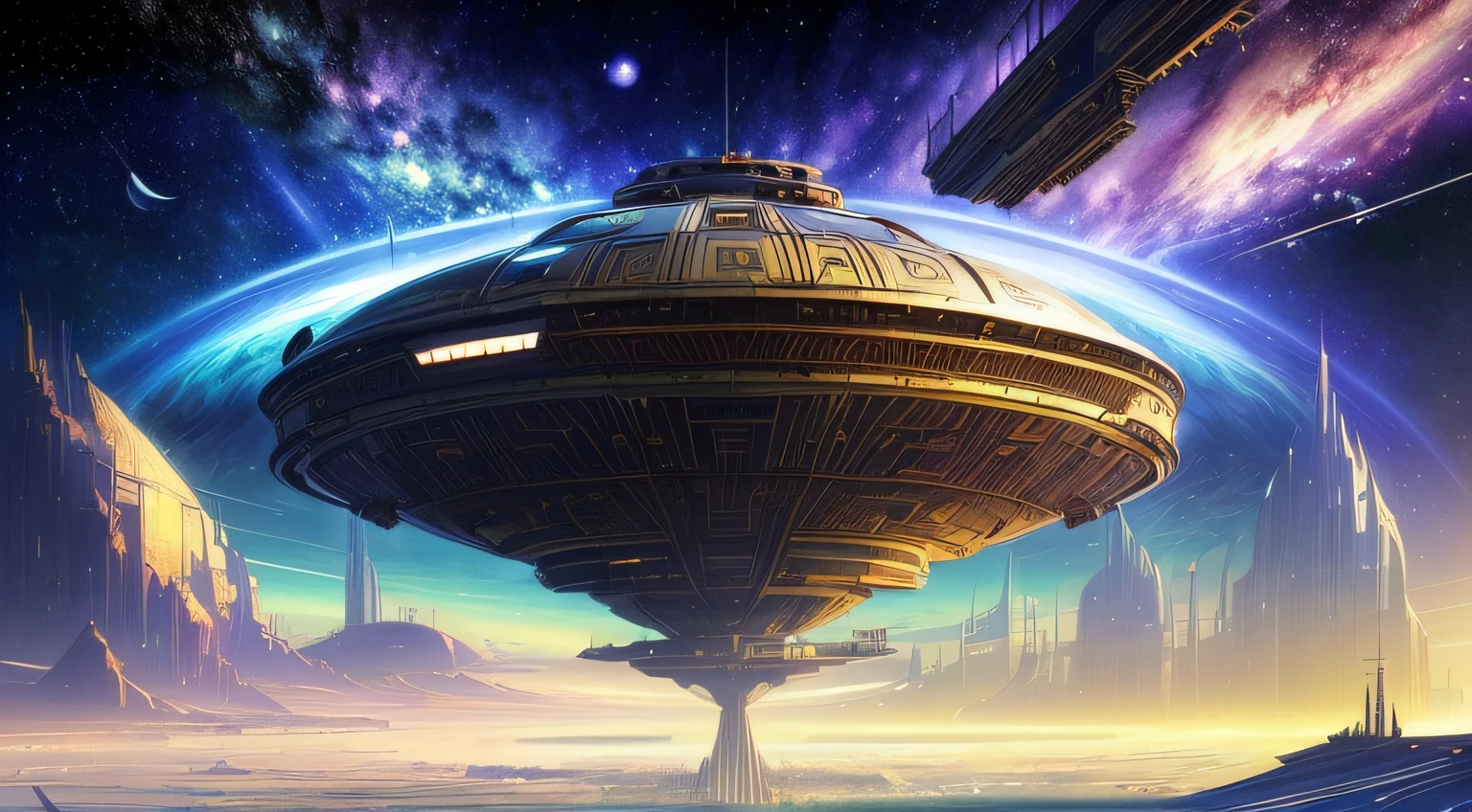 (masterpiece, best quality, beautiful digital art:1.4), a sci-fi space station on the moon, by syd mead and john berkey. science fiction poster. cinematic sci-fi scene. science fiction theme with lightning, aurora lighting. clouds and stars. smoke. futurism. fantasy. carl spitzweg. baroque elements. baroque element. intricate artwork by caravaggio, wallpaper, 8k