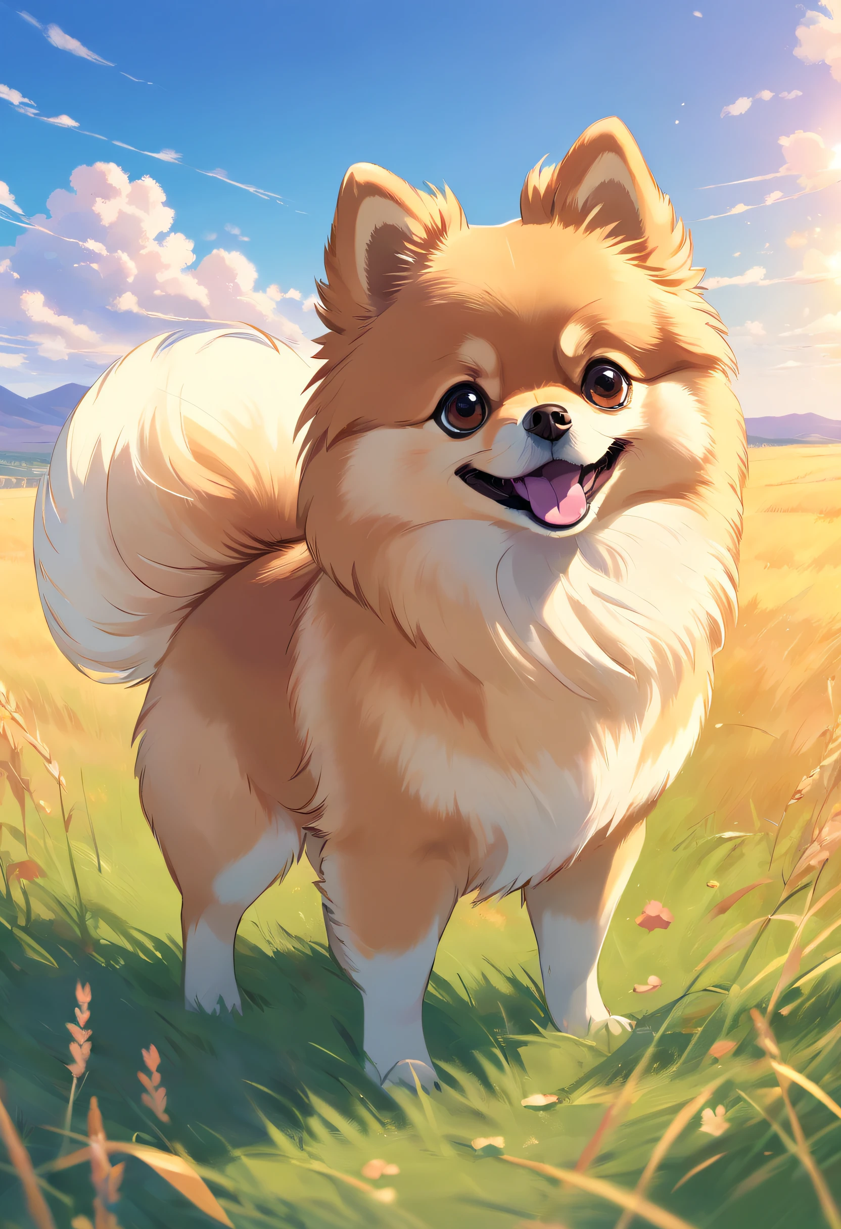 Simple and cute dog(Pomeranian)Vivid steppe drawing