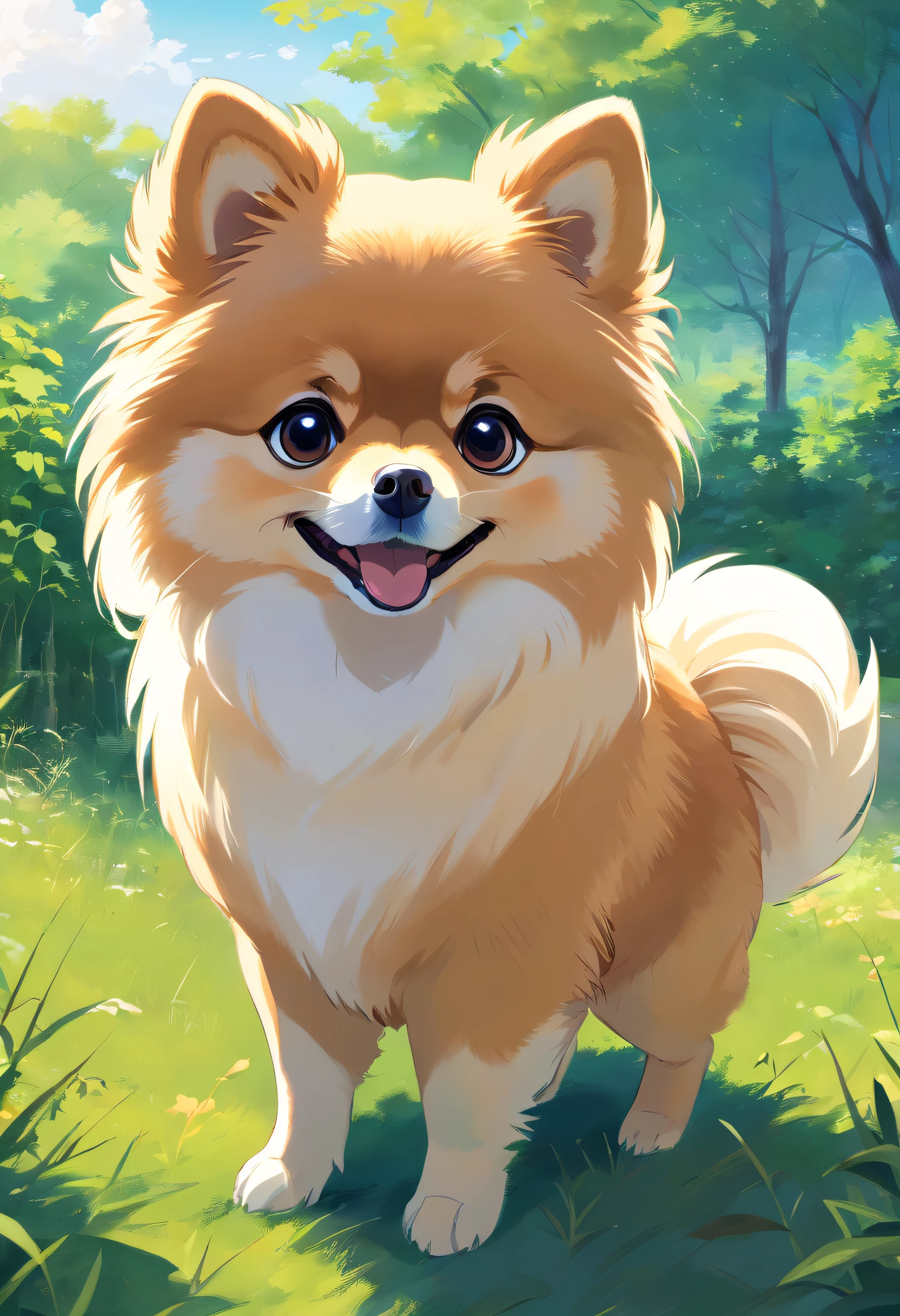 Simple and cute dog(Pomeranian)Vivid steppe drawing