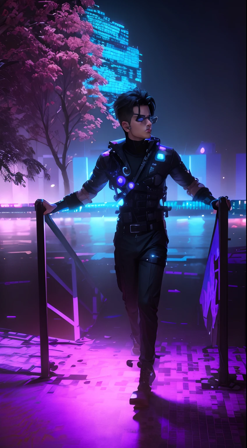 Change background cyberpunk handsome boy , realistic face, 8k ultra legion cute boy modal photo,