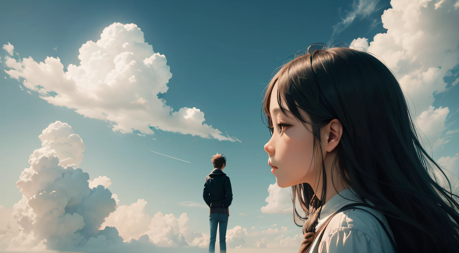Show a person with a cloud of imagination surrounding them, representing "Understanding." Beside them, another person has a clear and open mind, symbolizing "Perception." Both individuals are looking at the same scene, but one sees it through the filter of imagination, while the other sees it as it is.