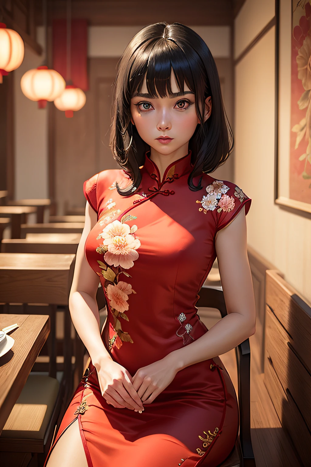 Elongated eyes，The expression is serious