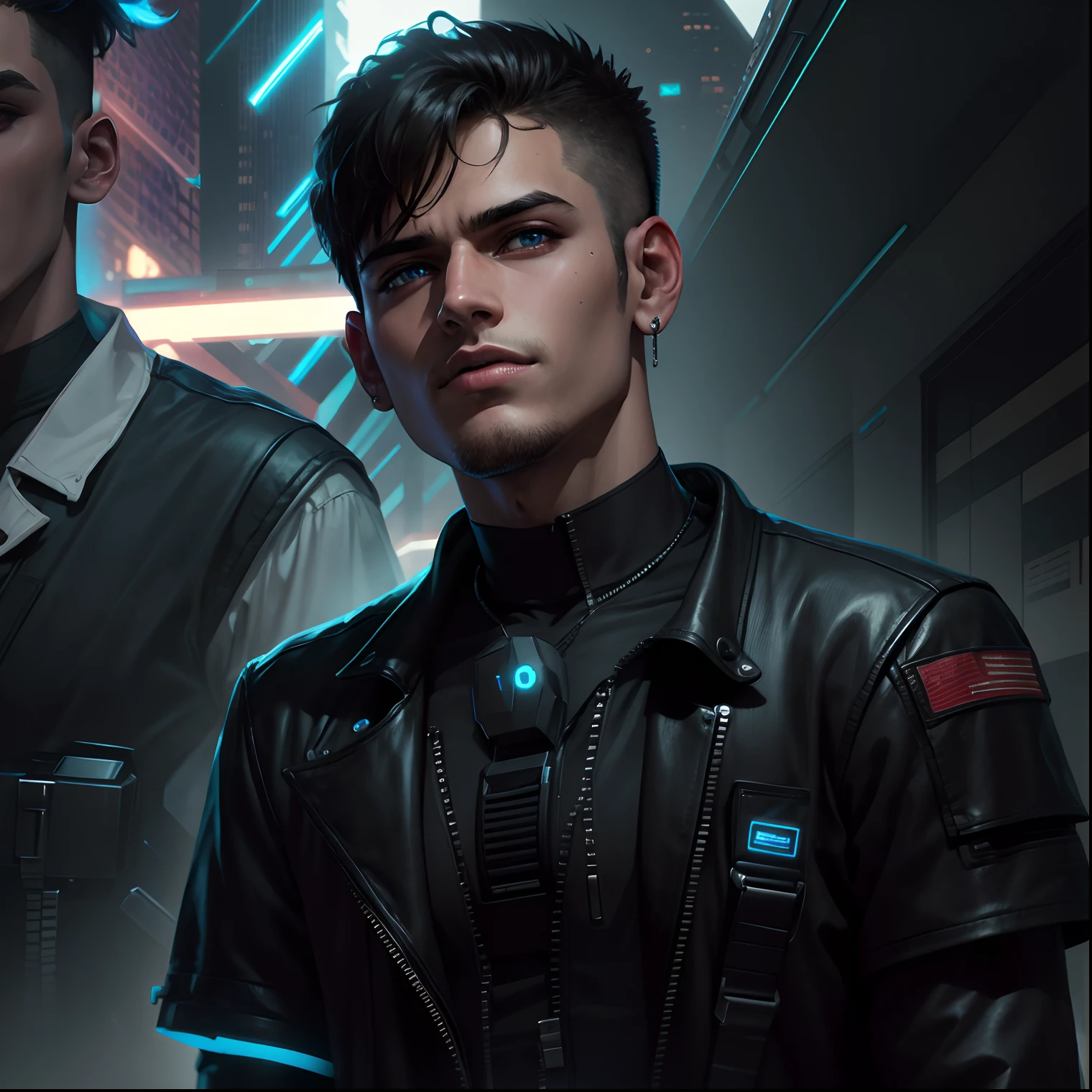 Change background cyberpunk handsome boy original face  high resolution images