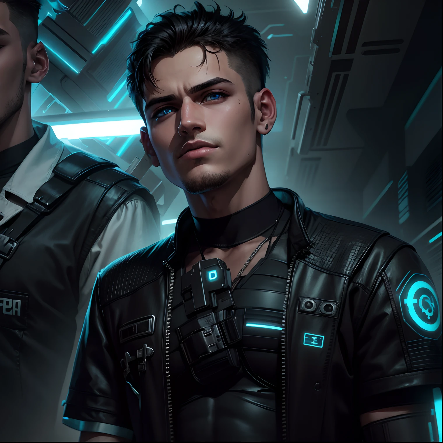 Change background cyberpunk handsome boy original face  high resolution images