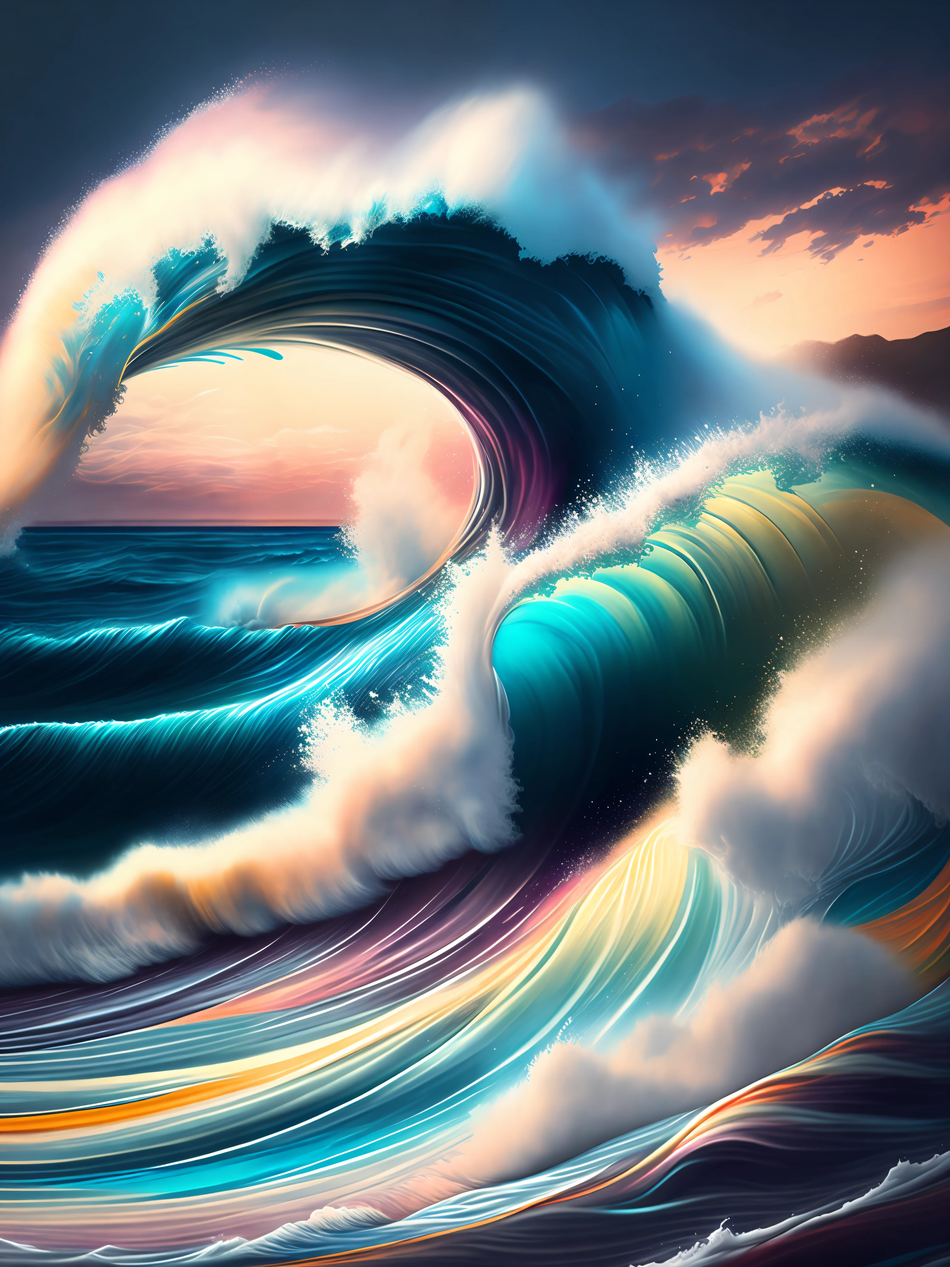 the graffiti style of ocean waves, ((soft colorful, rich colors,high detailed, masterpiece,natural lighting, high quality ,graffiti style))