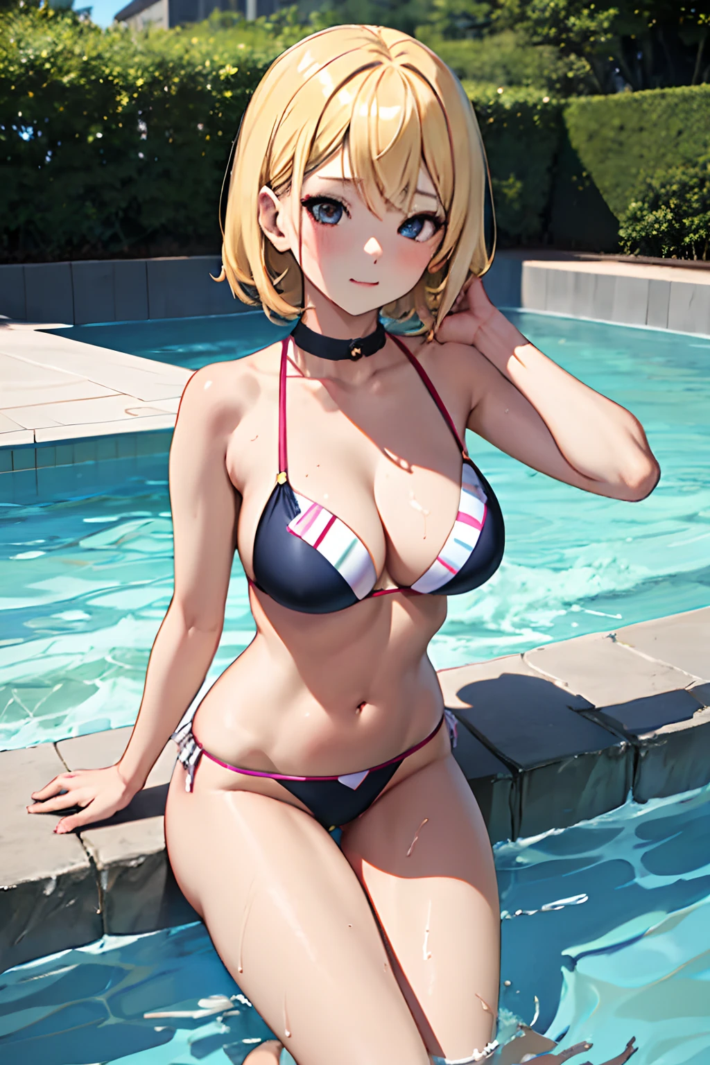 swim wears、hposing Gravure Idol、blonde hair、(masutepiece, Best Quality), 1girl in, Beautiful face,