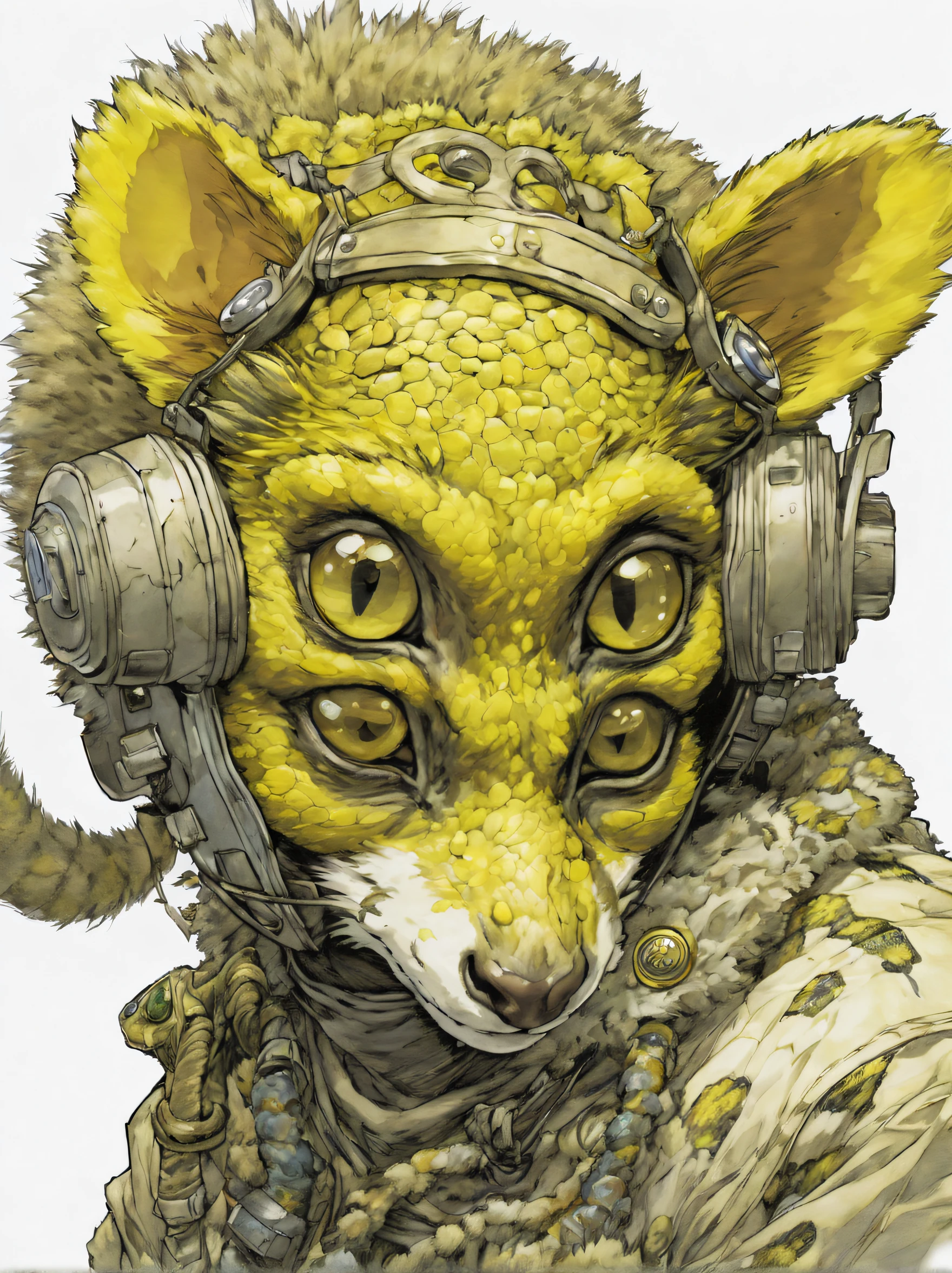 comics LEMUr, by Katsuya Terada, HD, manga, toon avatar,LEMUR, Katsuya Terada STYLE, POKEMON STYLE, LEMUR, YELLOW EYE, SNAKE skin ARMOR, SCALEs,LEMUR, YELLOW EYES, muppet, simple, stialized, chubby, , manga, contrast, poce, full body, dynamic poce, miletary gear, goggles, hood, by Katsuya Terada, clean, compact, simple