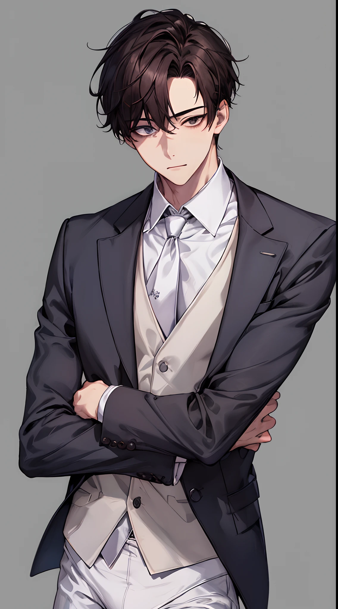 1boy, Face Focus, Adults, Business suits, jaket, white shirt, neck tie, underpants, top-quality, adopt, A detailed face, simple background、white backgrounid、Dark hair、The upper part of the body