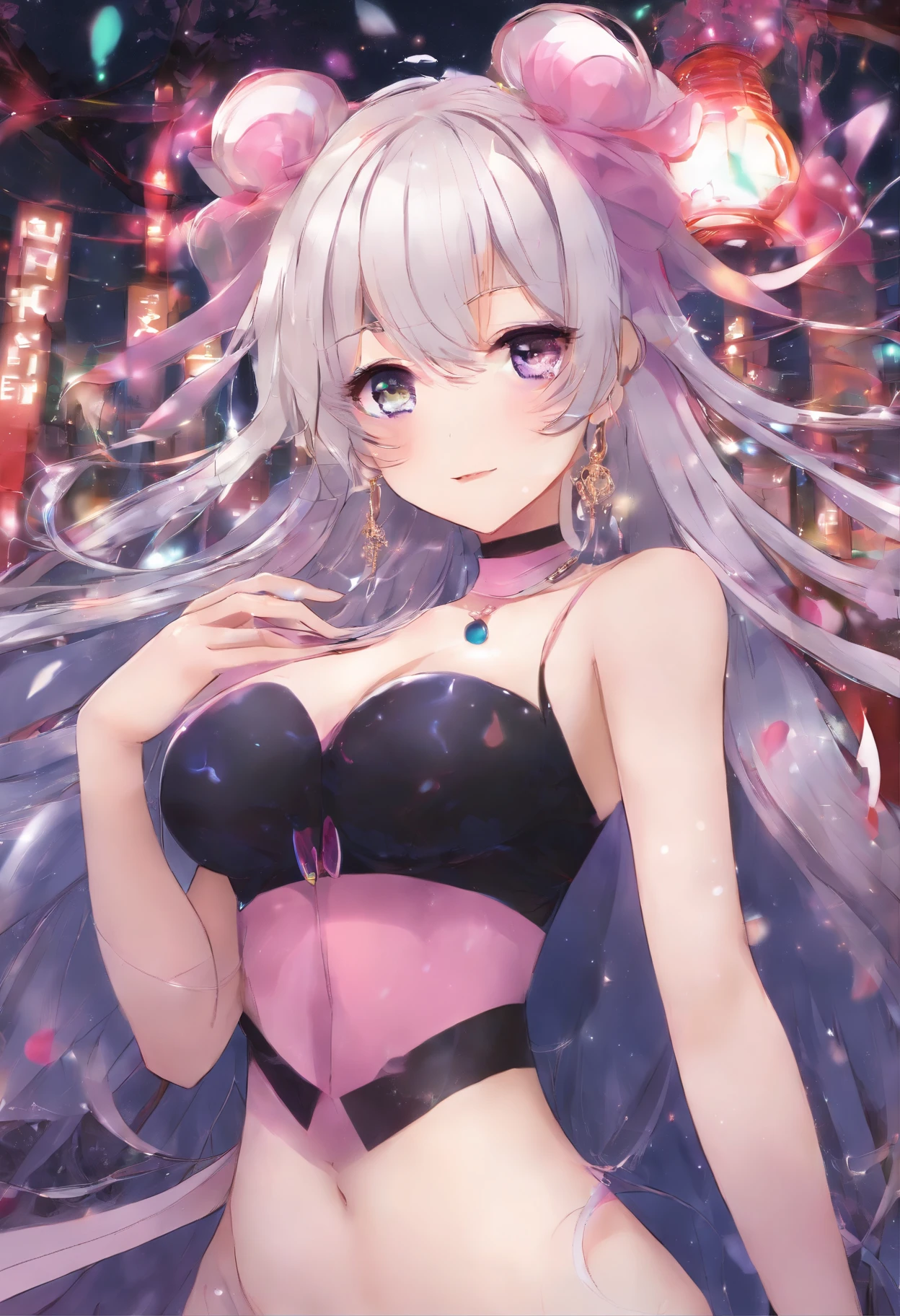 {Masterpiece}, {Best quality}, {Masterpiece,Best quality,offcial art,Extremely detailed Cg Unity 8K wallpaper}, comic strip, Mature female, A MILF, Night, Long hair, Blonde hair, hair twirling, hair behind ear, butterfly hair ornaments, Light blush, Purple eyes, Pink eyeshadow, Heart-shaped eyes, Large breasts, breasts out, No underwear, , Black pantyhose, High heels, jewelry, Earrings,