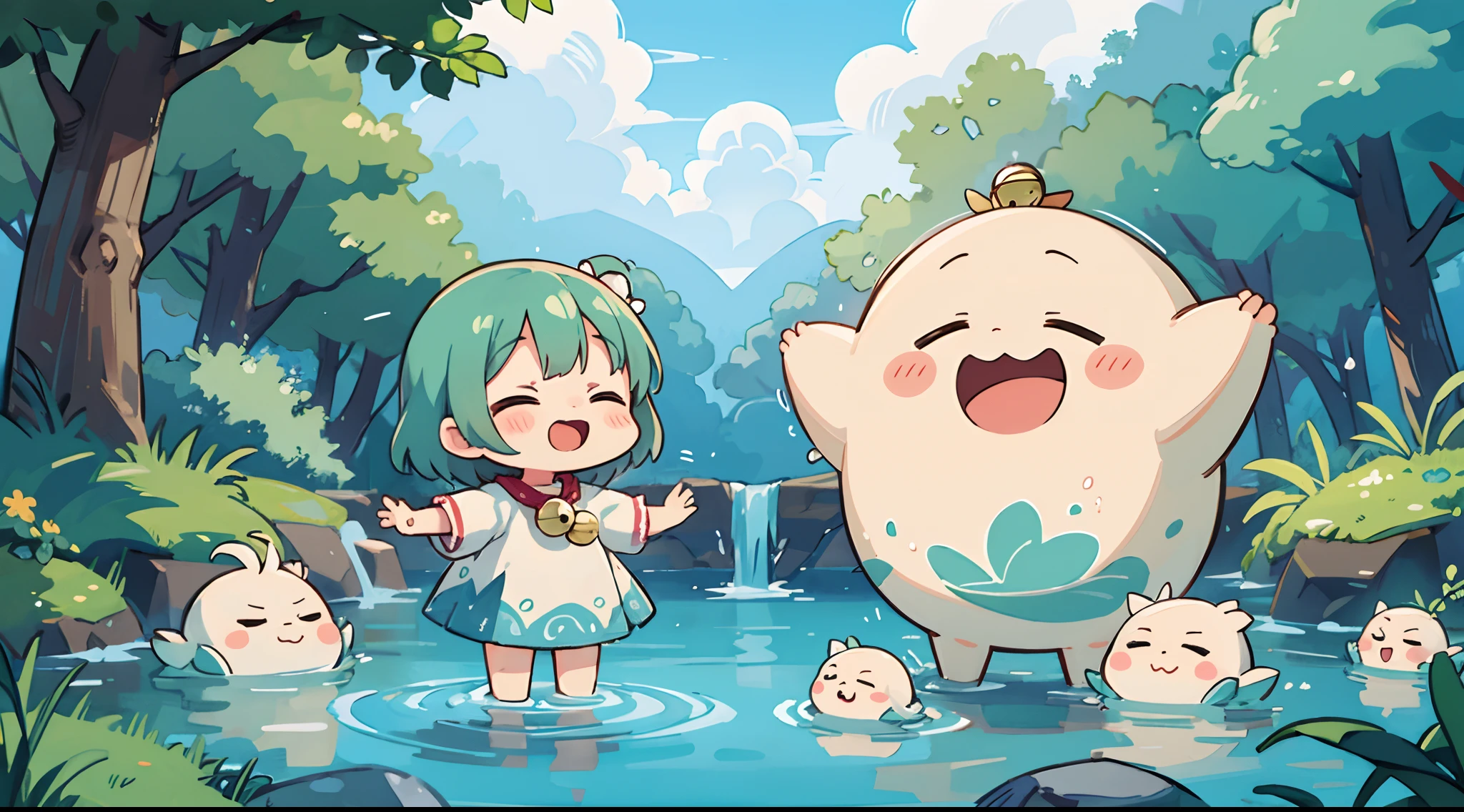 digitalart、Water Spirit、Yuru Chara Style、Laugh、Wearing a bell