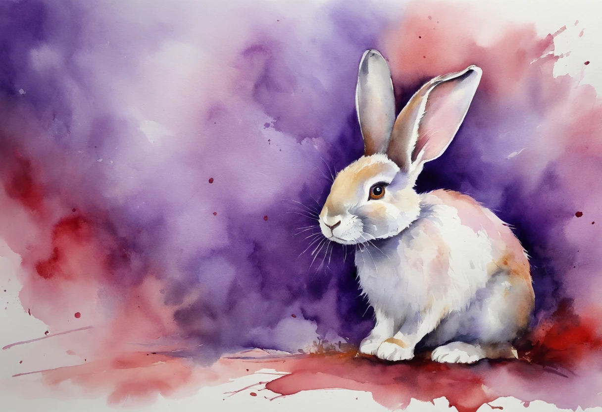 Havoc Strike, fierce attack rabbit, purple, suit, red and white ears, best quality, masterpiece