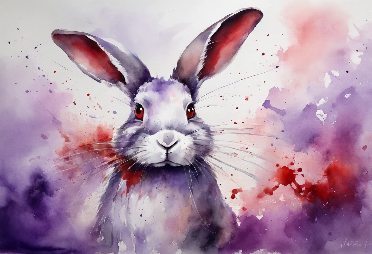 Havoc Strike, fierce attack rabbit, purple, suit, red and white ears, best quality, masterpiece