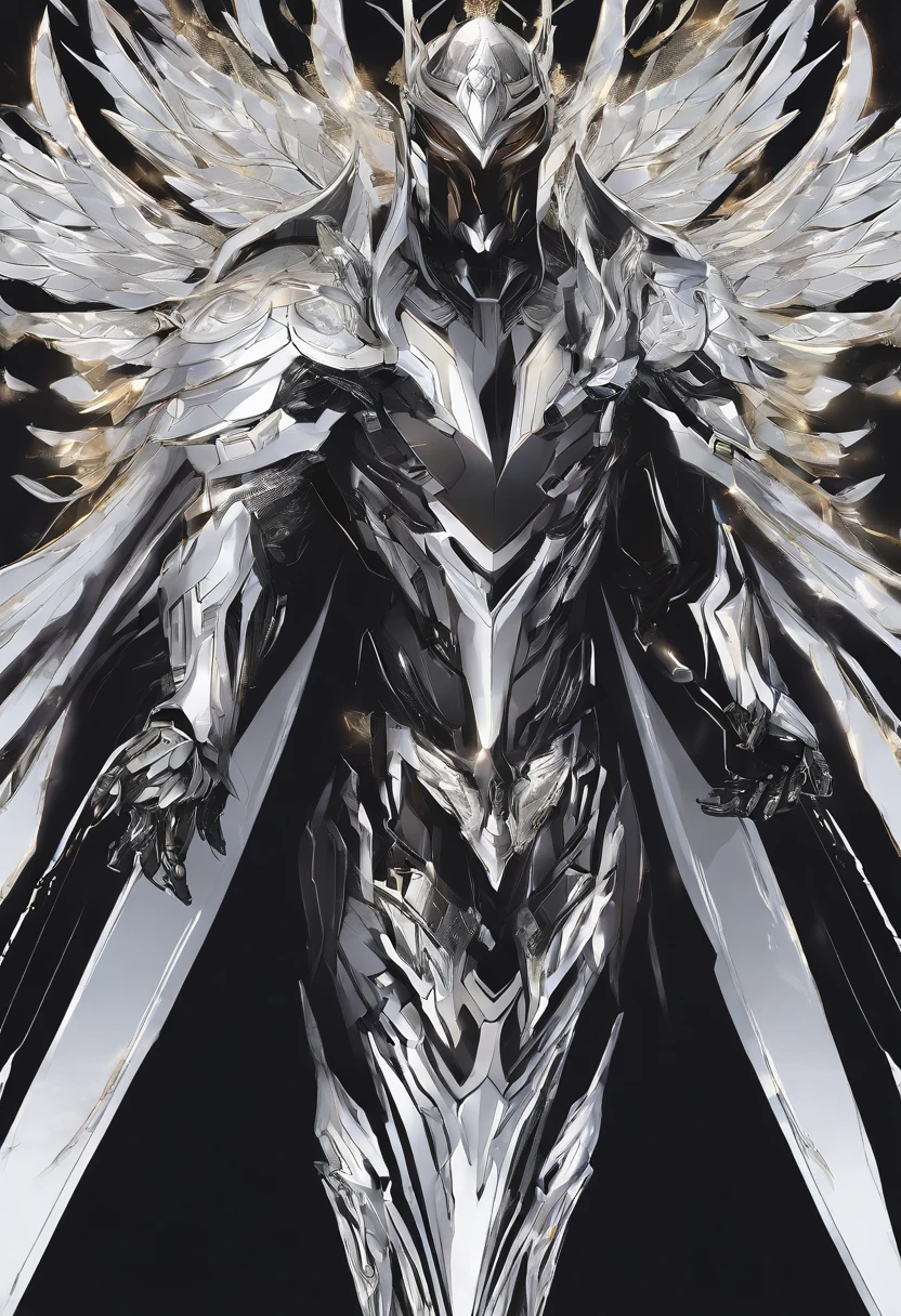 (Masterpiece, best quality), (clear focus, rich details), mighty greek god Hades dressed in black shining saint seiya version of futuristic advance battling god cloth, with wings and a beard, standing against the background of the underground world headquarter castle, (shot from the front, looking below), (The sun is high above)