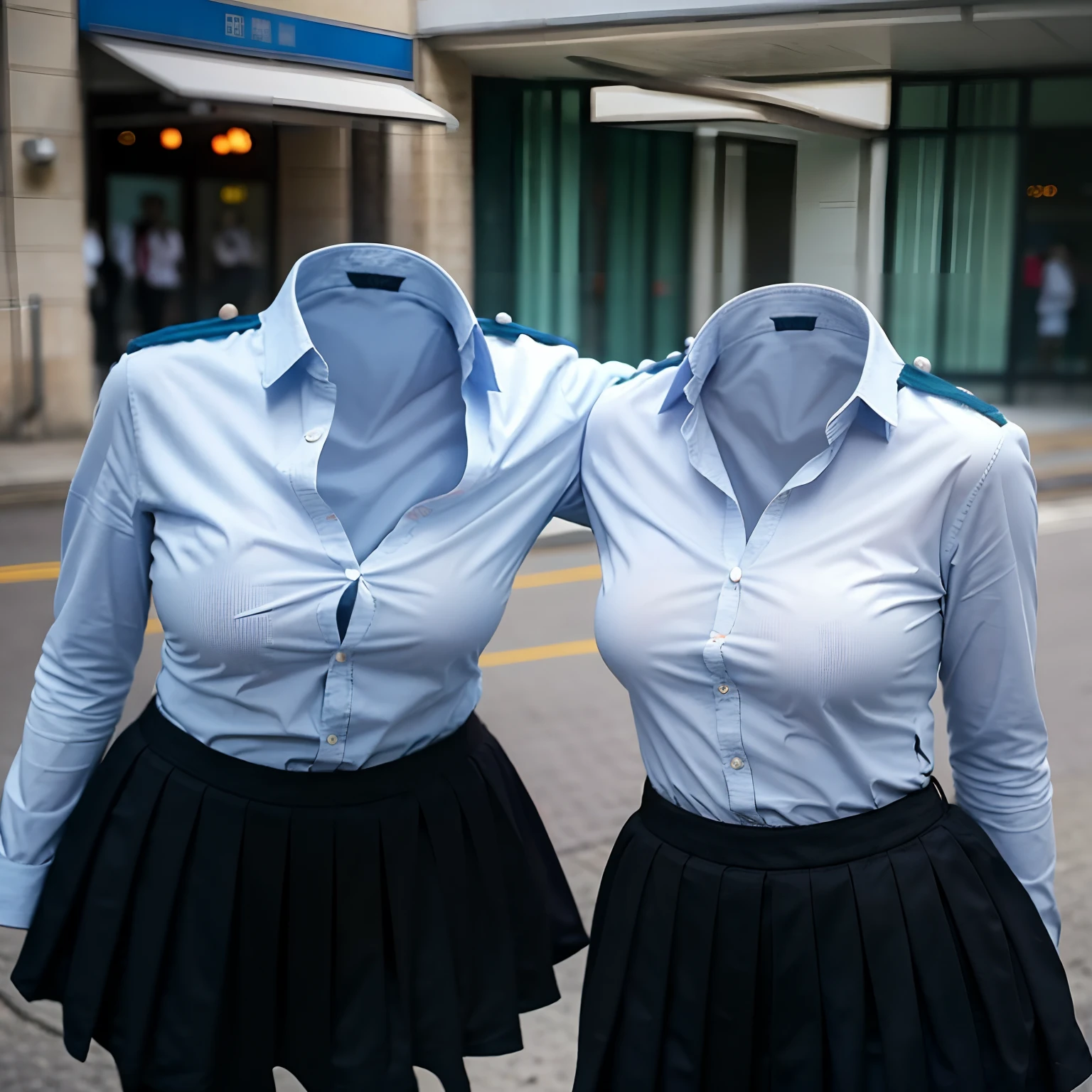 2 girls love each other, school uniform, ((invisible, no humans:1.5, headless:1.5, handless, legless)), (big breast), close-up to breast, (extremely detailed), (photo realistic)