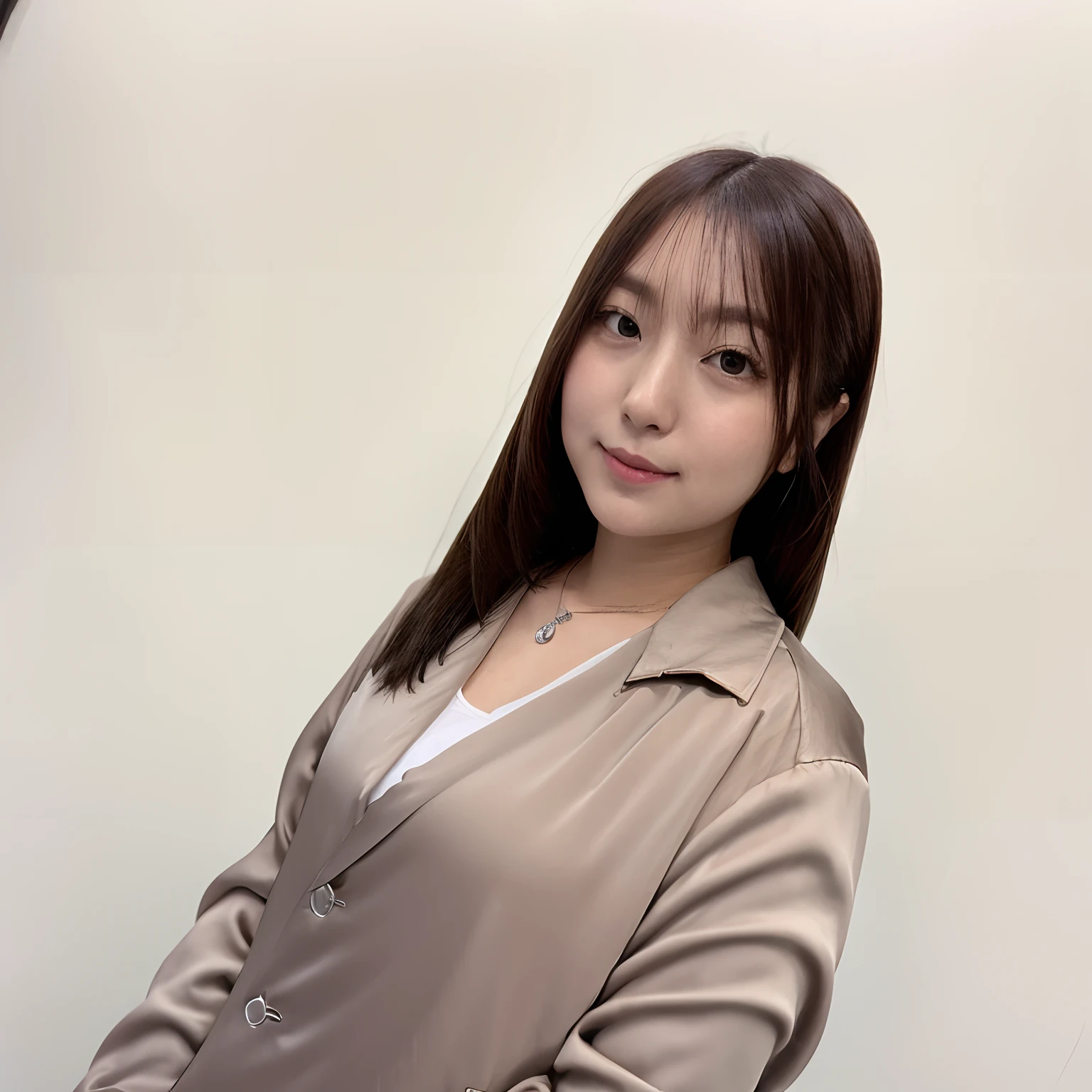 30-year-old female hairdresser、portlate、Straight long hair、Elegant impression wearing a jacket、reallistic、high-level image quality
