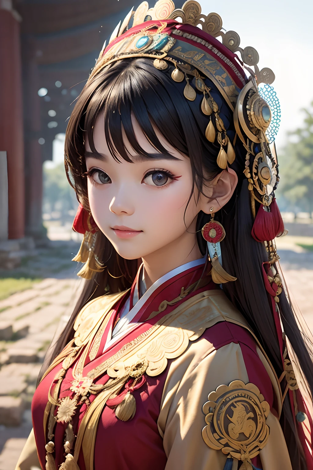 National style，Ancient background，period costume，s girl，The headdress is complex